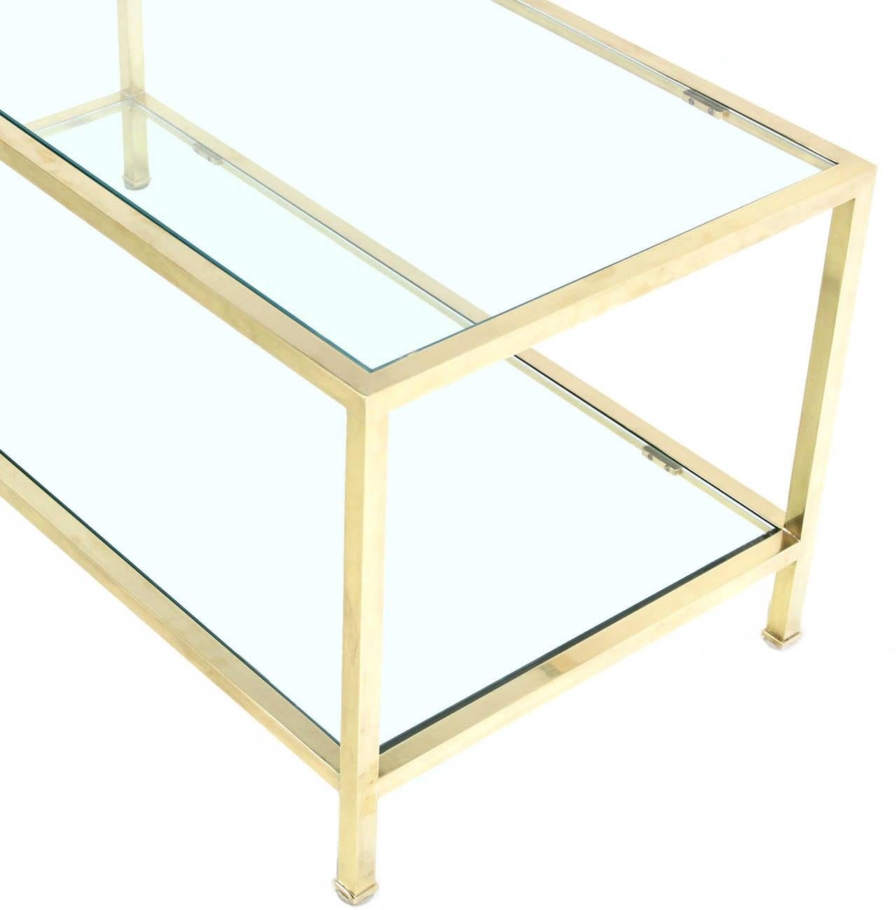 American Mid Century Modern Solid Polished Brass  Square Tube Rectangular Coffee Table For Sale