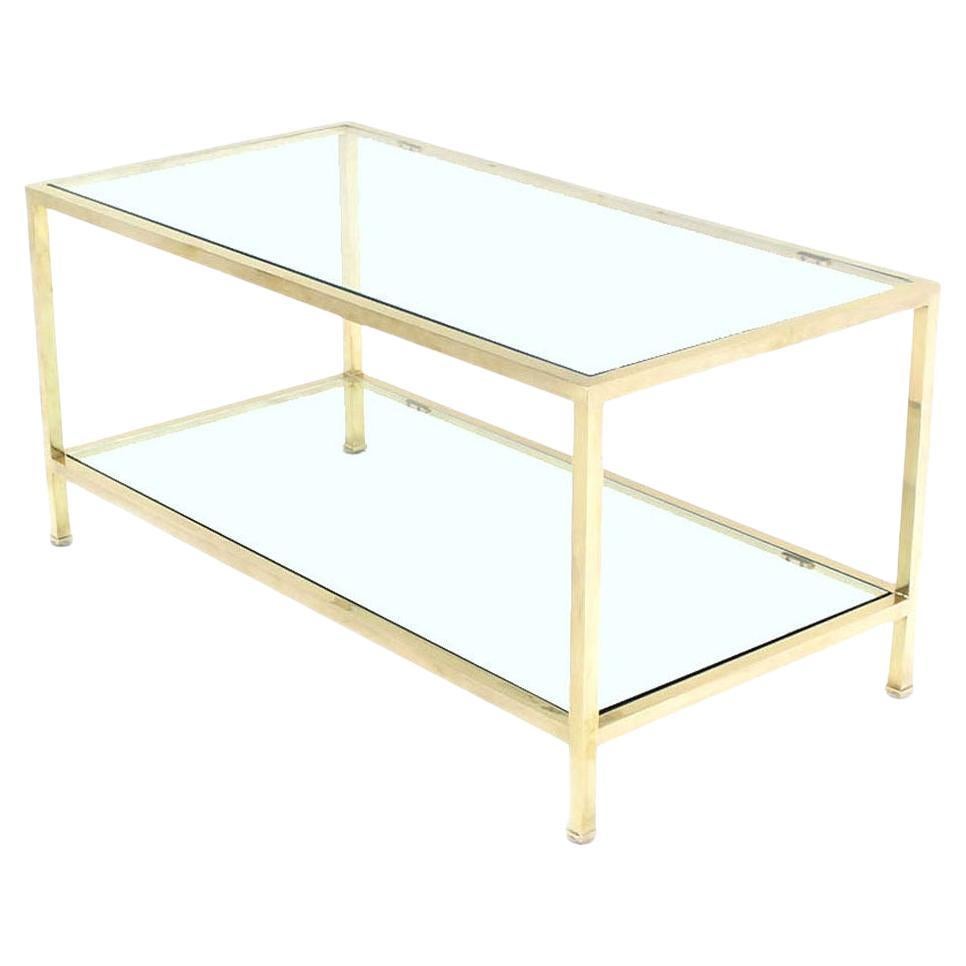 Mid Century Modern Solid Polished Brass  Square Tube Rectangular Coffee Table For Sale