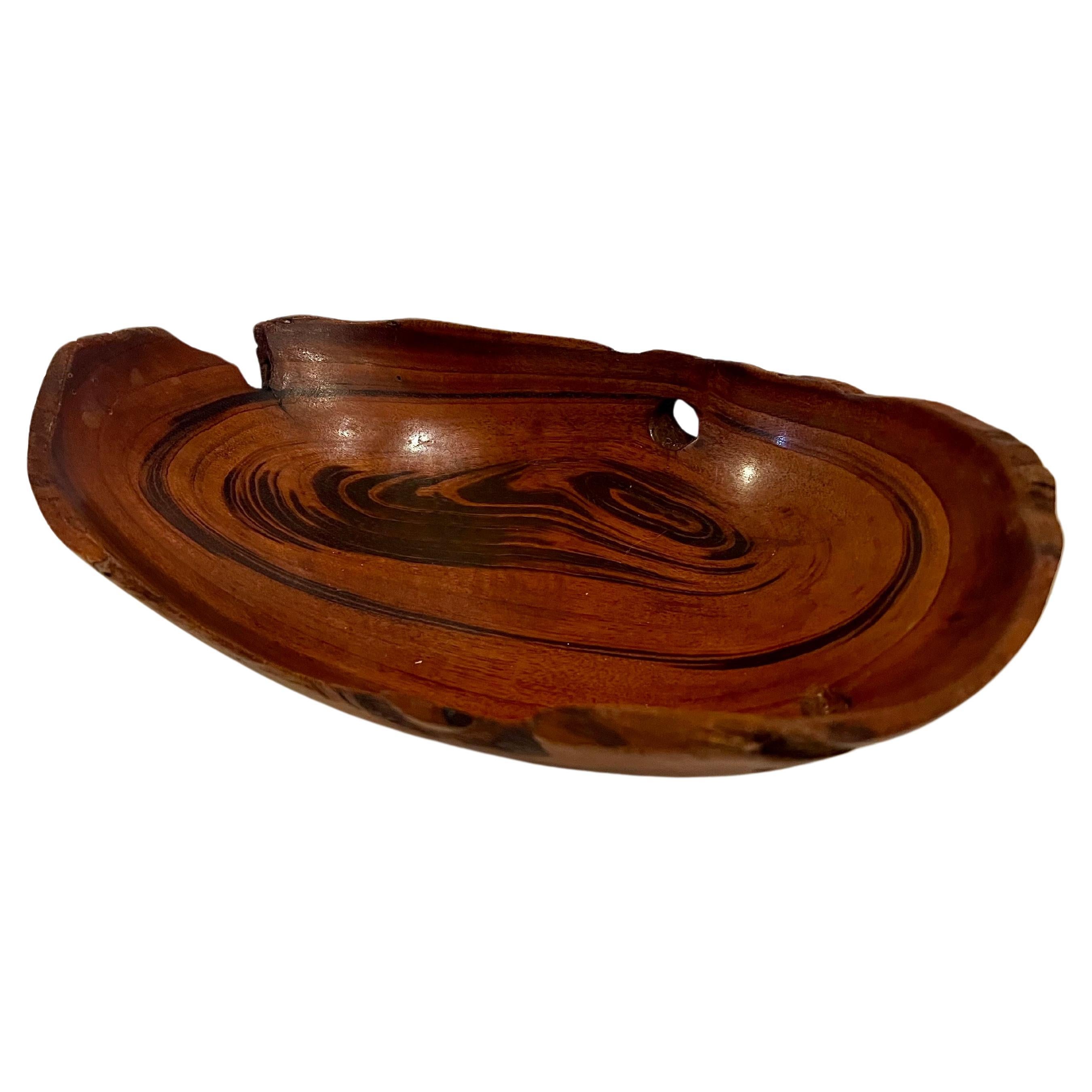 American mid Century Modern Solid Rosewood Hand Carved Catch It All Freeform Bowl For Sale
