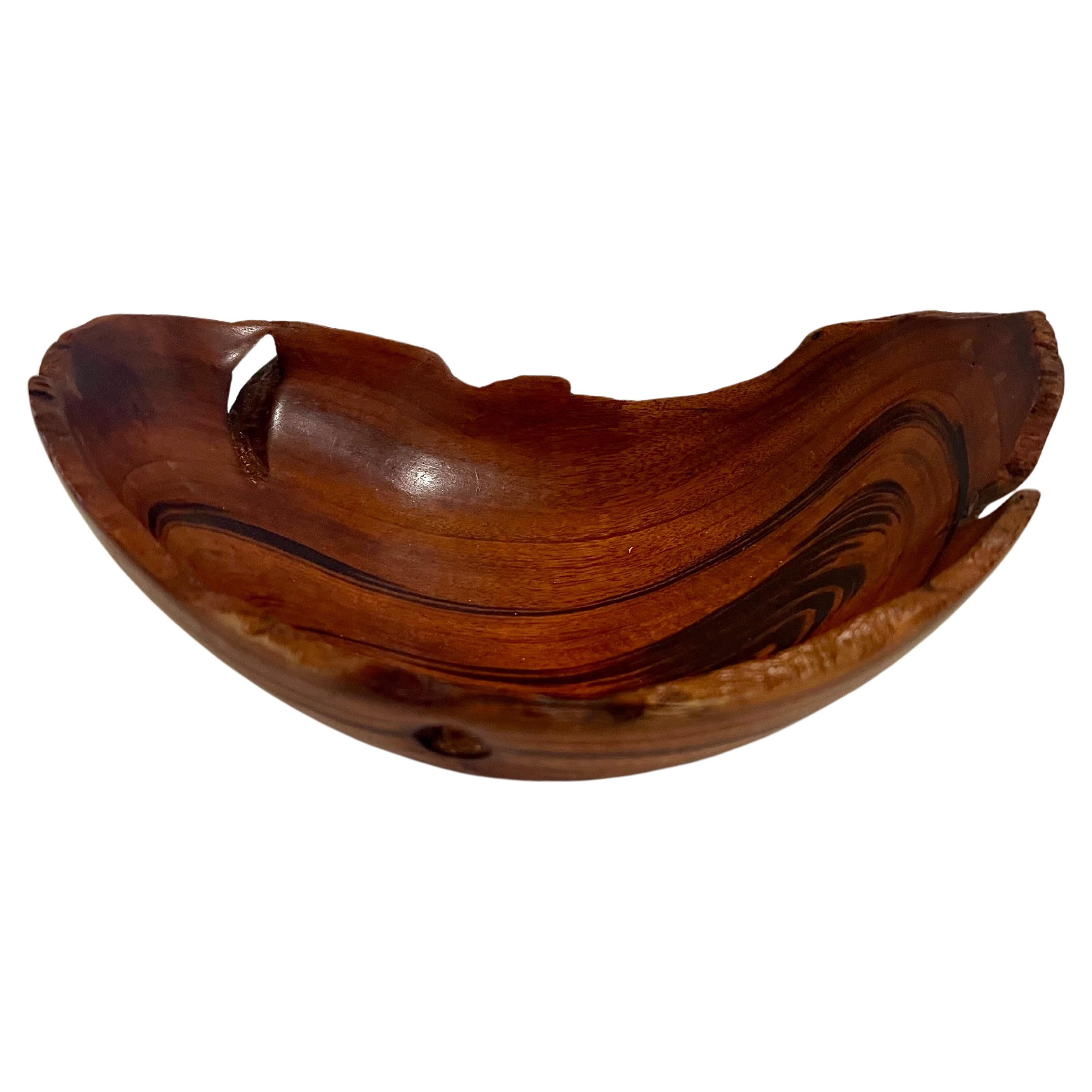 mid Century Modern Solid Rosewood Hand Carved Catch It All Freeform Bowl