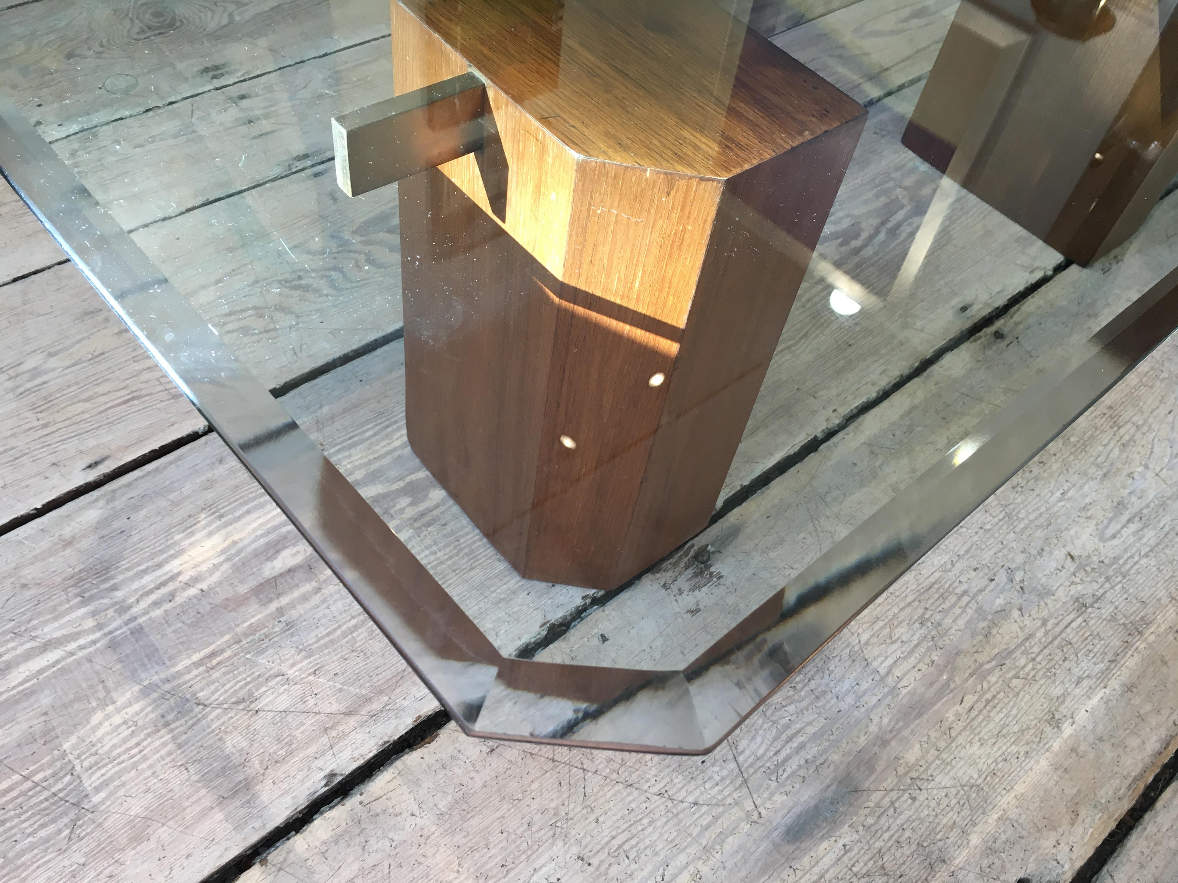 20th Century Mid Century Modern Solid Teak and Brass Coffee Table