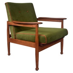 Mid-Century Modern Solid Teak and Velvet Reclining Armchair by Guy Rogers