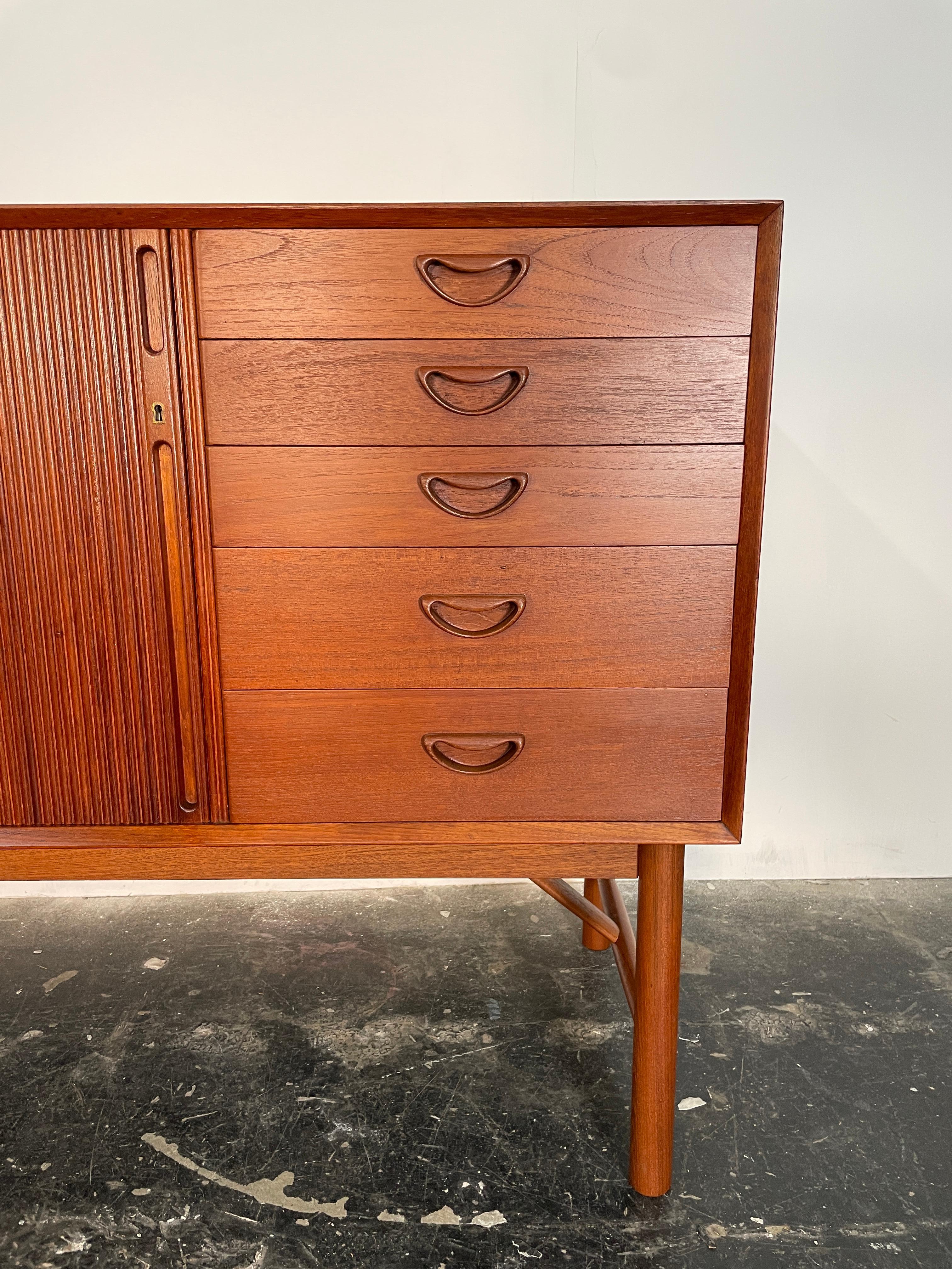 Danish Solid Teak Tambour Credenza by Peter Hvidt and Orla Mølgaard-Nielsen