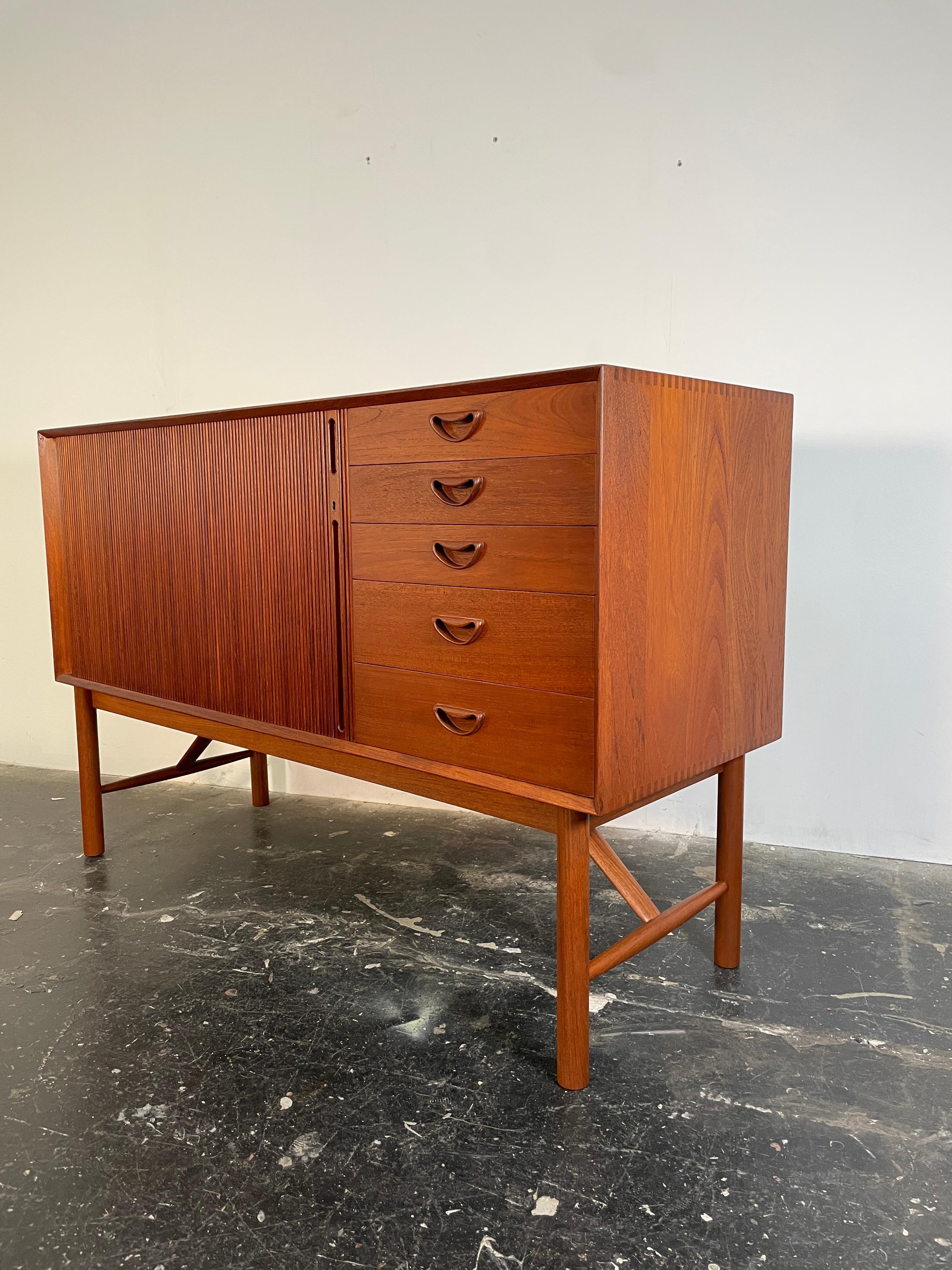 Lacquered Solid Teak Tambour Credenza by Peter Hvidt and Orla Mølgaard-Nielsen