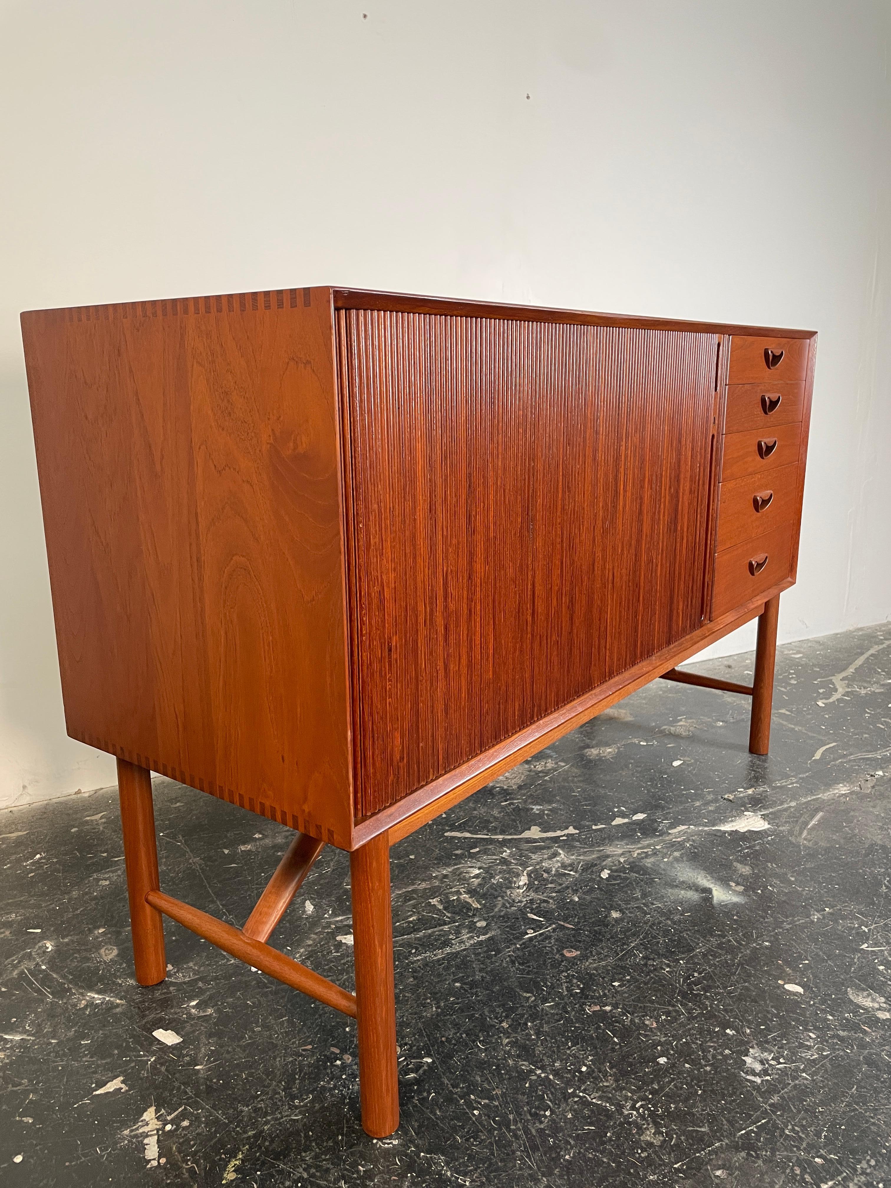 Solid Teak Tambour Credenza by Peter Hvidt and Orla Mølgaard-Nielsen 1