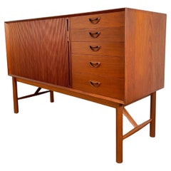 Solid Teak Tambour Credenza by Peter Hvidt and Orla Mølgaard-Nielsen