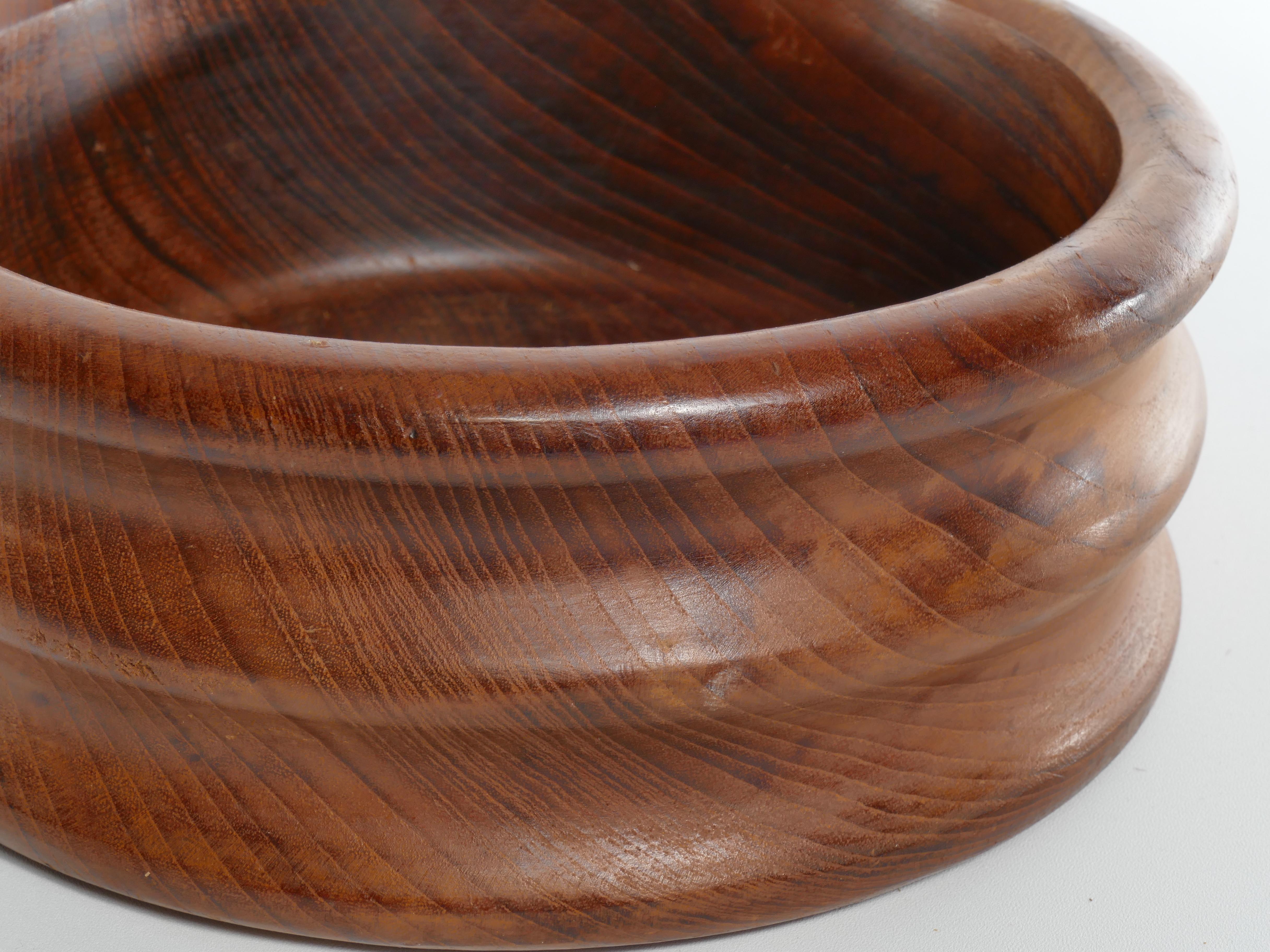 Mid-Century Modern Solid Teak Fluted Wood Bowl by Dolphin, Thailand 9