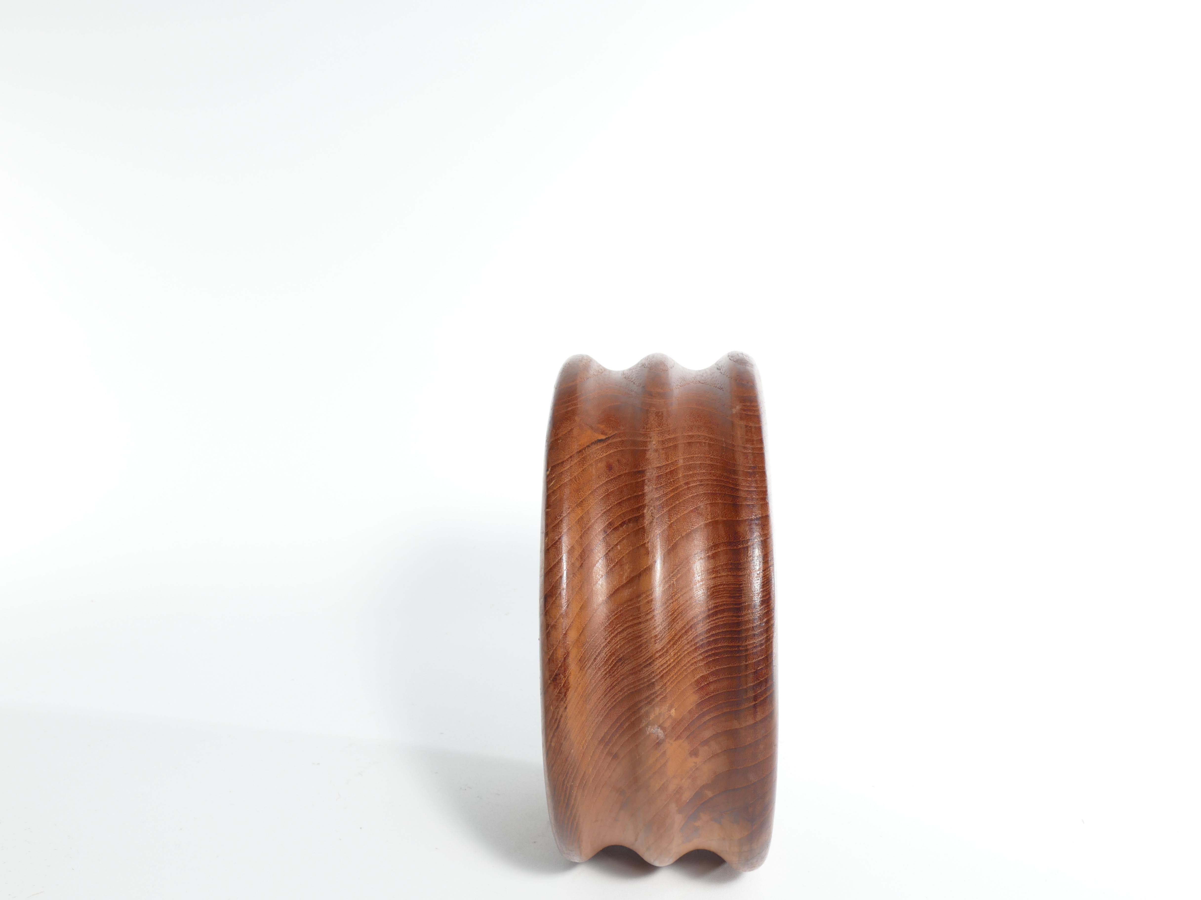 20th Century Mid-Century Modern Solid Teak Fluted Wood Bowl by Dolphin, Thailand