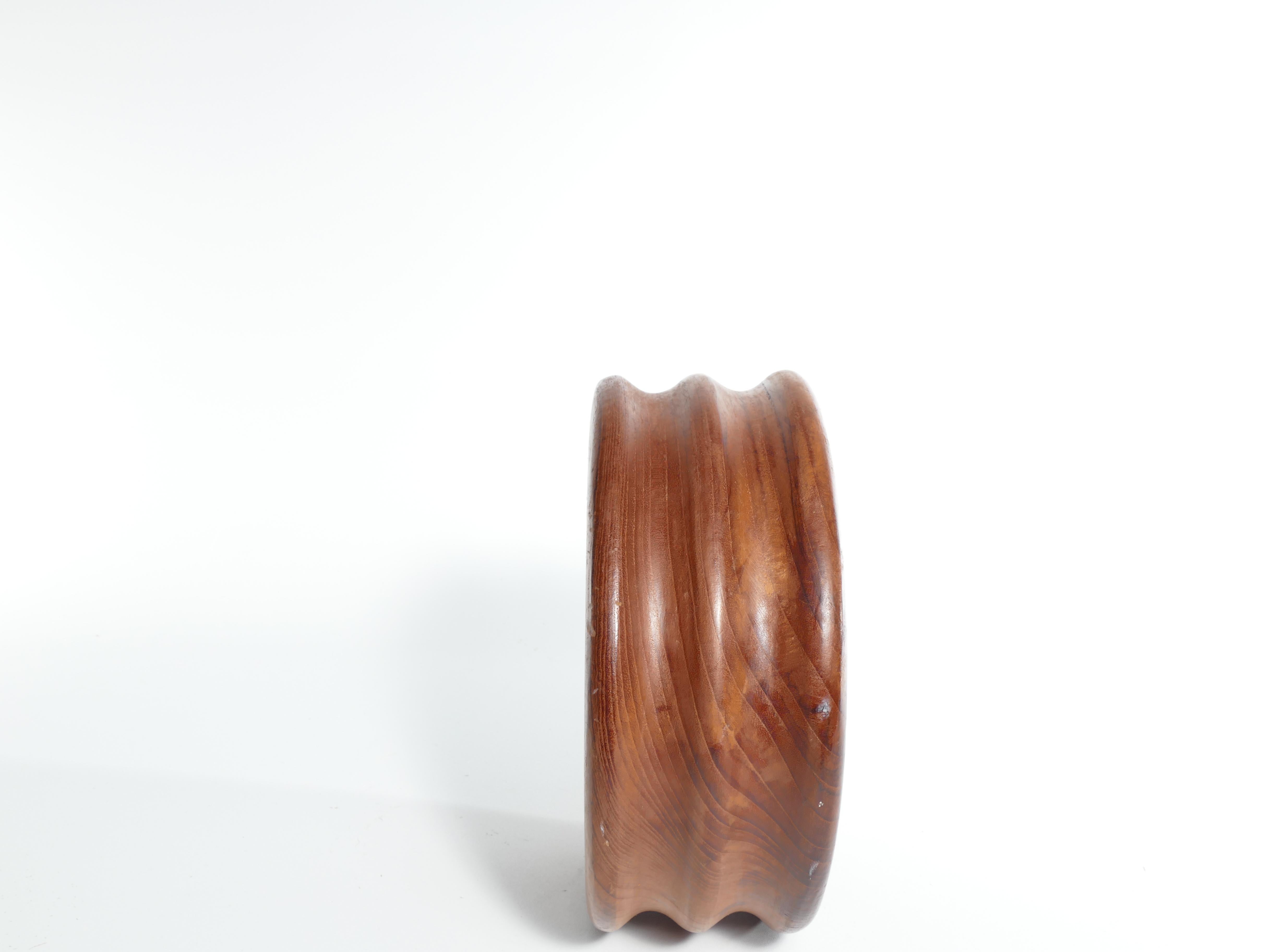 Mid-Century Modern Solid Teak Fluted Wood Bowl by Dolphin, Thailand 1