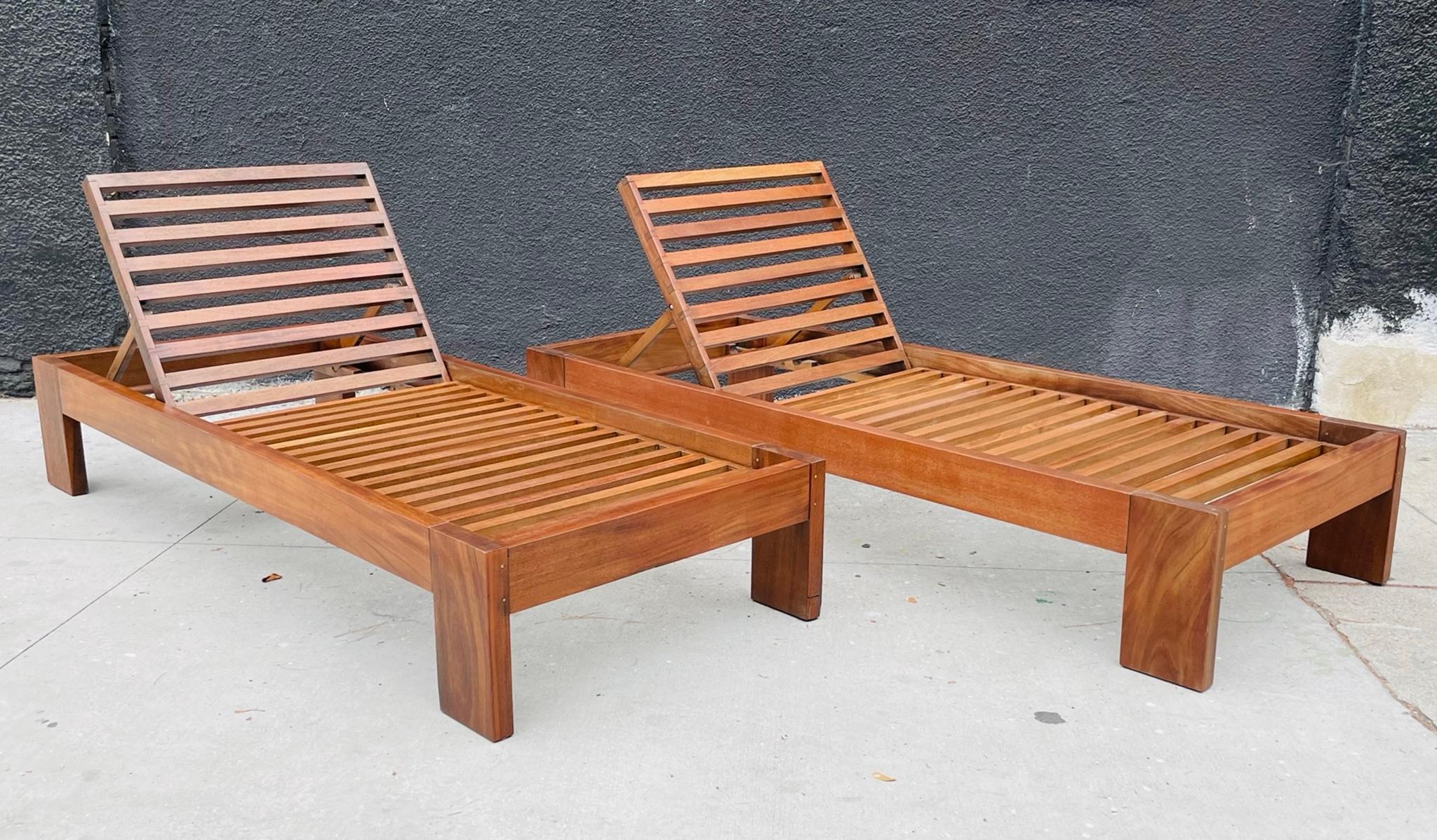 Hand-Crafted Mid-Century Modern, Solid Teak Lounge Chairs, circa 1970s For Sale