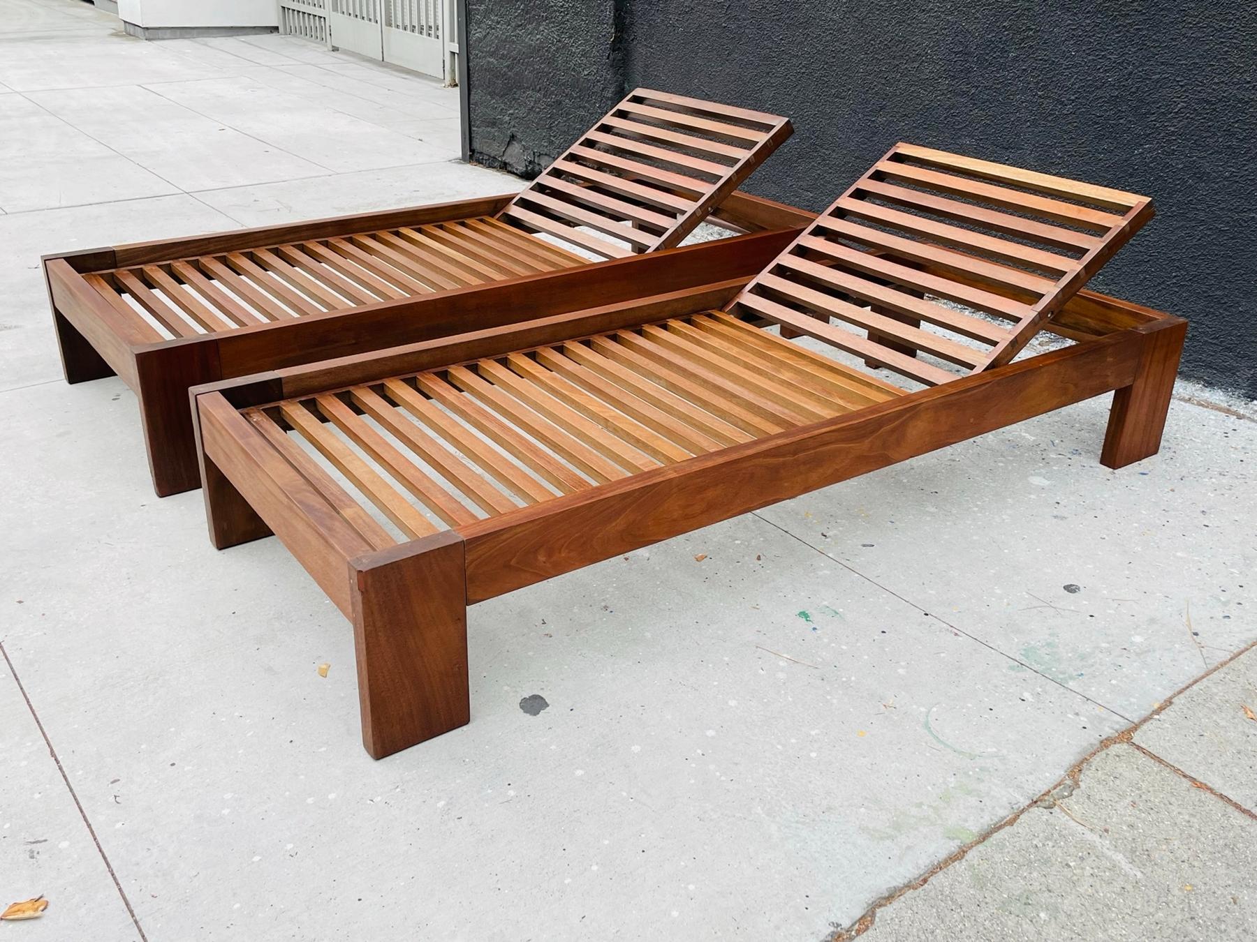 Mid-Century Modern, Solid Teak Lounge Chairs, circa 1970s In Good Condition For Sale In Los Angeles, CA