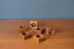 Portatovaglioli in teak massiccio in stile Mid-Century Modern, set da 6