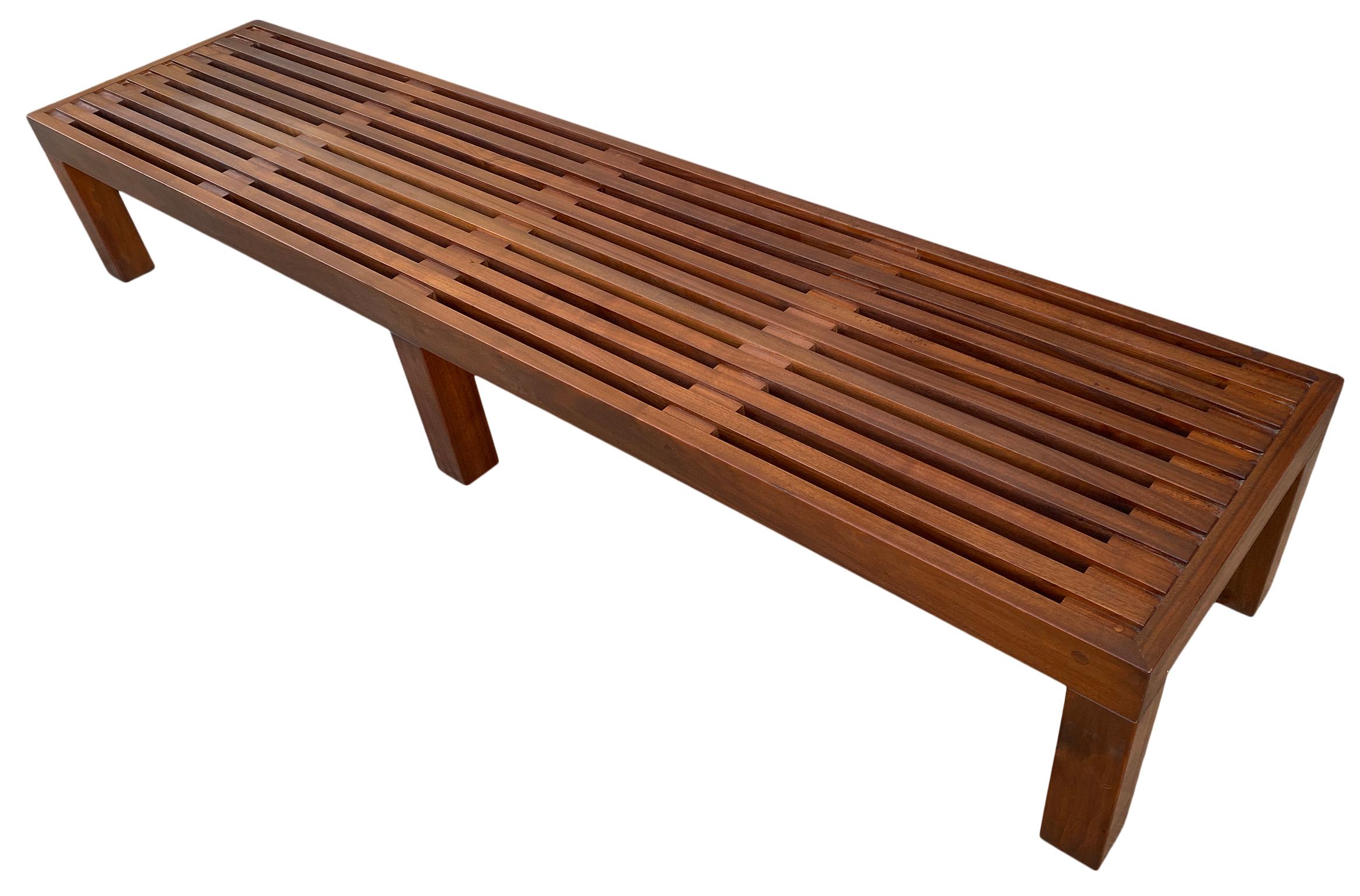 Mid-Century Modern Solid Walnut American Studio Craft Slatted Low Bench In Good Condition In BROOKLYN, NY