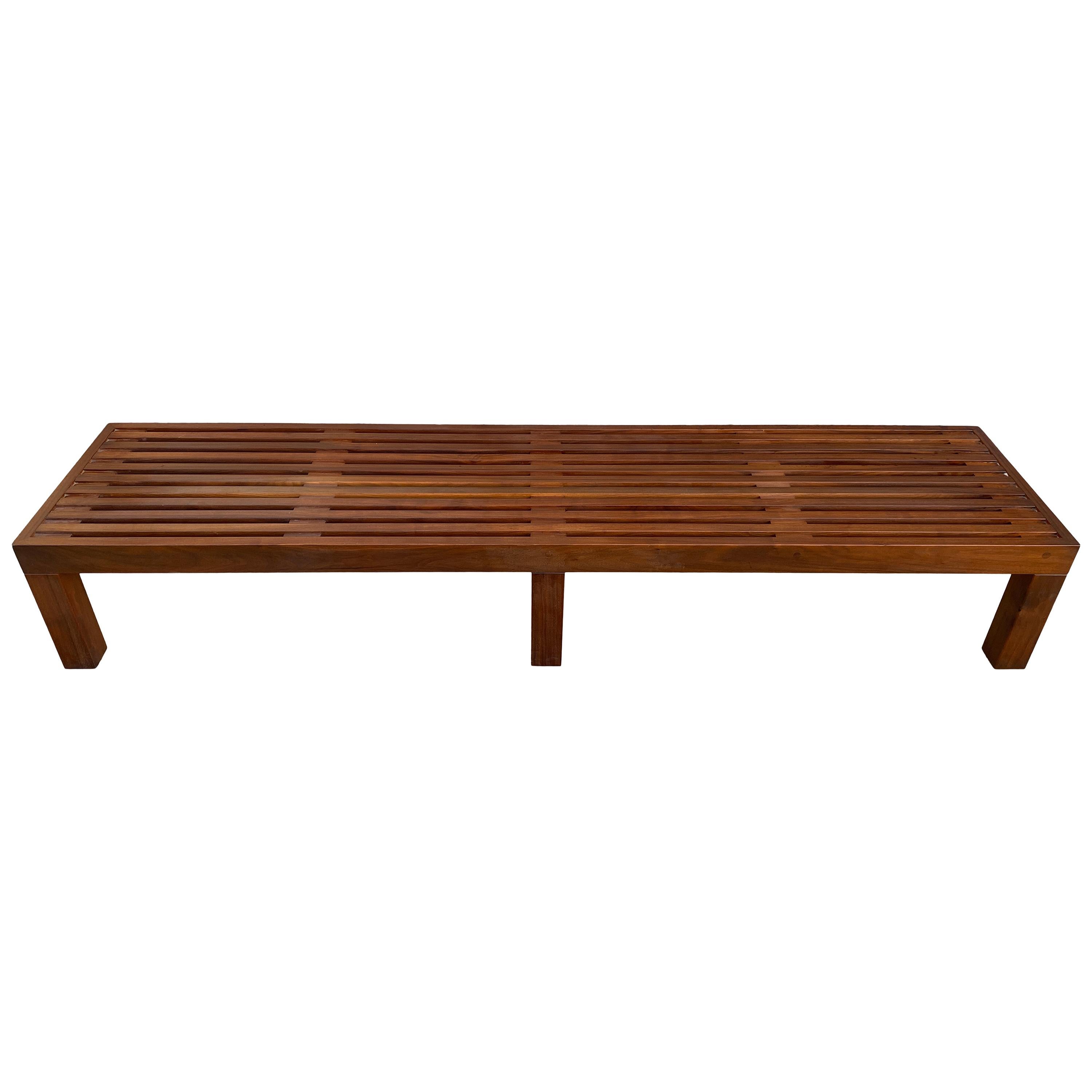 Mid-Century Modern Solid Walnut American Studio Craft Slatted Low Bench