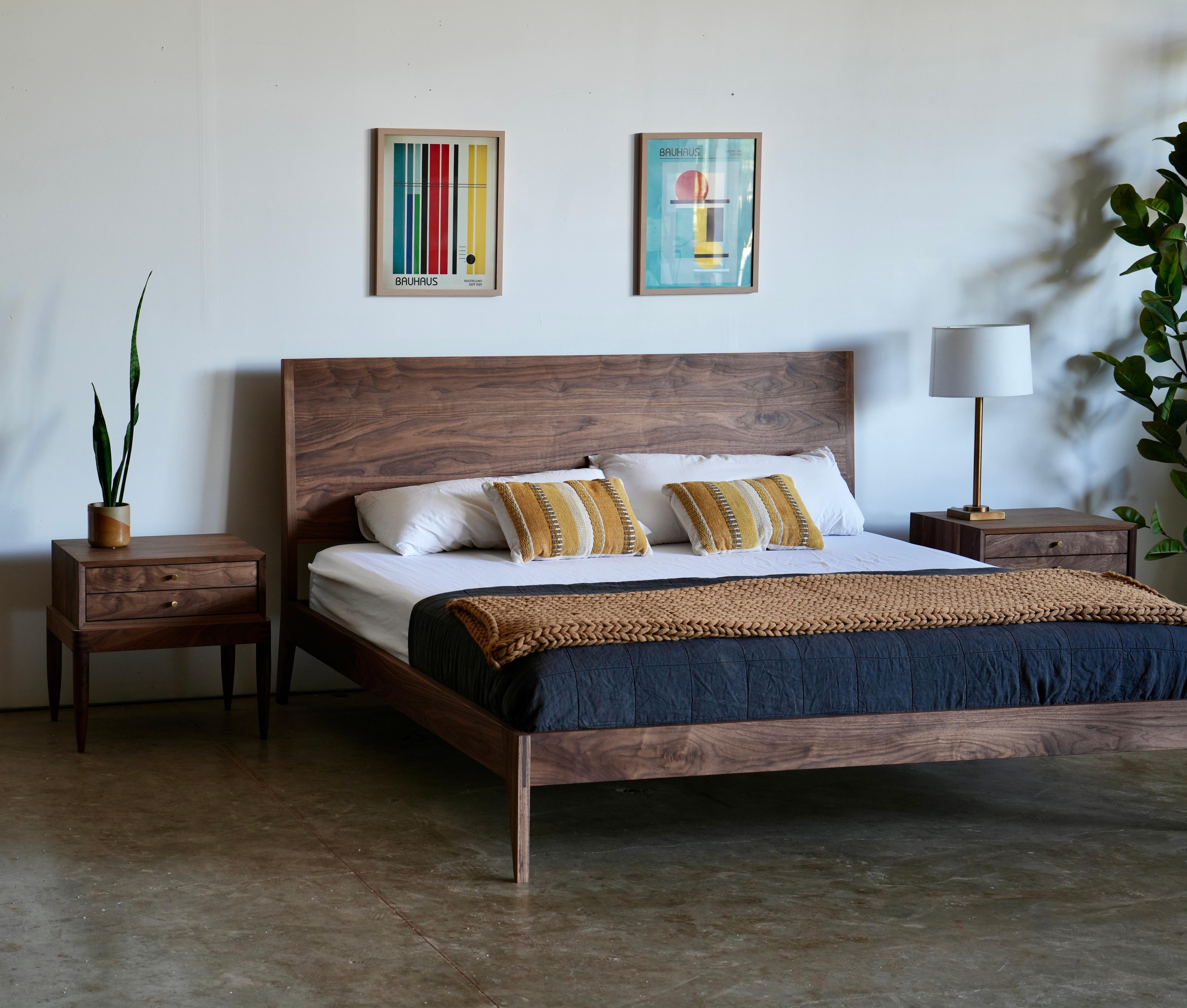 Bed No. 2

Featuring strong lines, exposed joinery and an enjoyably slanted headboard.

This bed exhibits clean, coherent lines with angles reminiscent of the mid century era, but brought into a contemporary and modern design. The details include
