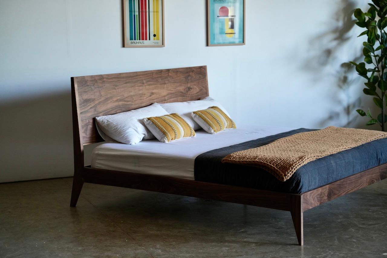Contemporary Mid Century Modern Solid Walnut Bed - Bed No.2 For Sale