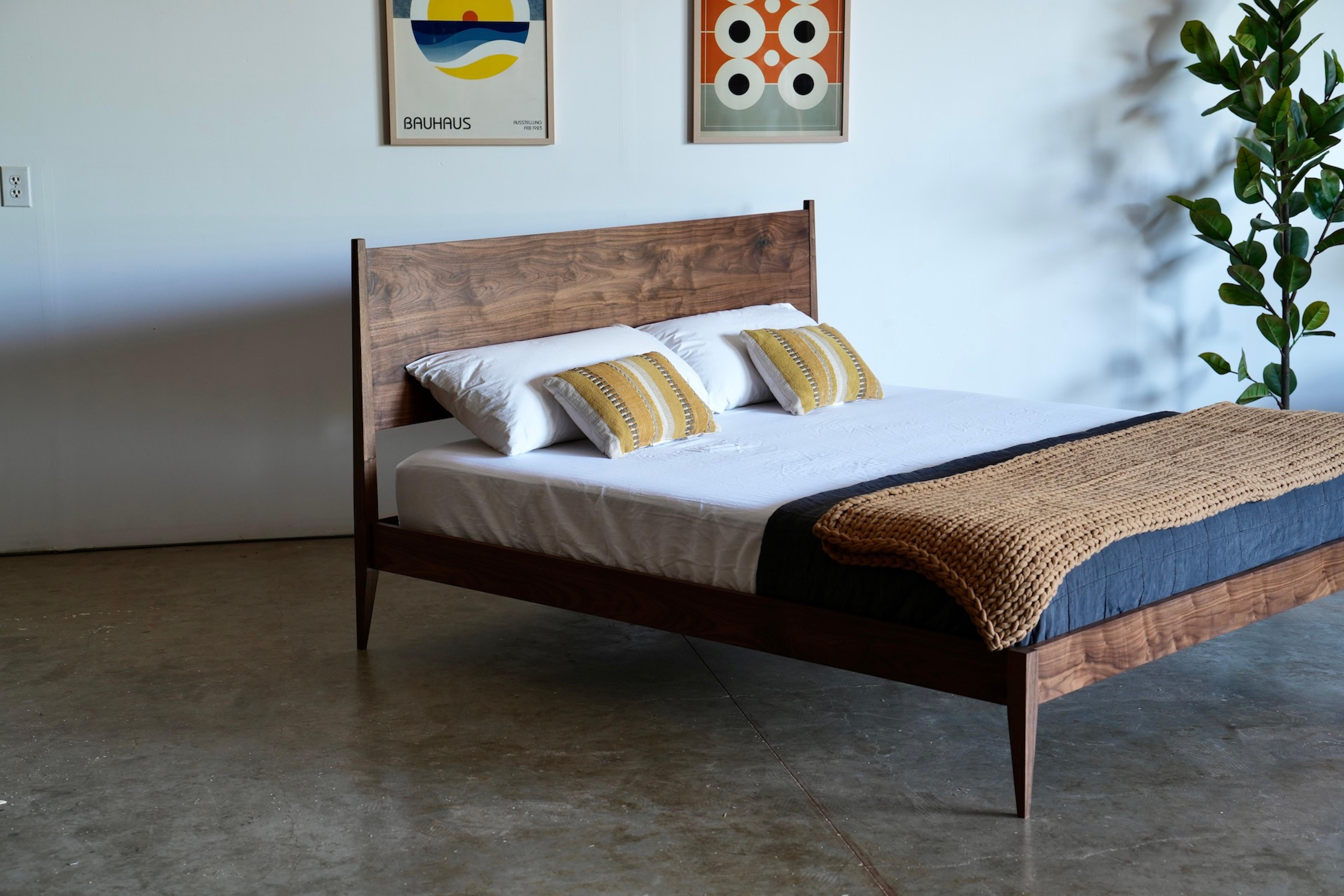 Mid Century Modern Solid Walnut Bed Frame In New Condition For Sale In Vancouver, WA
