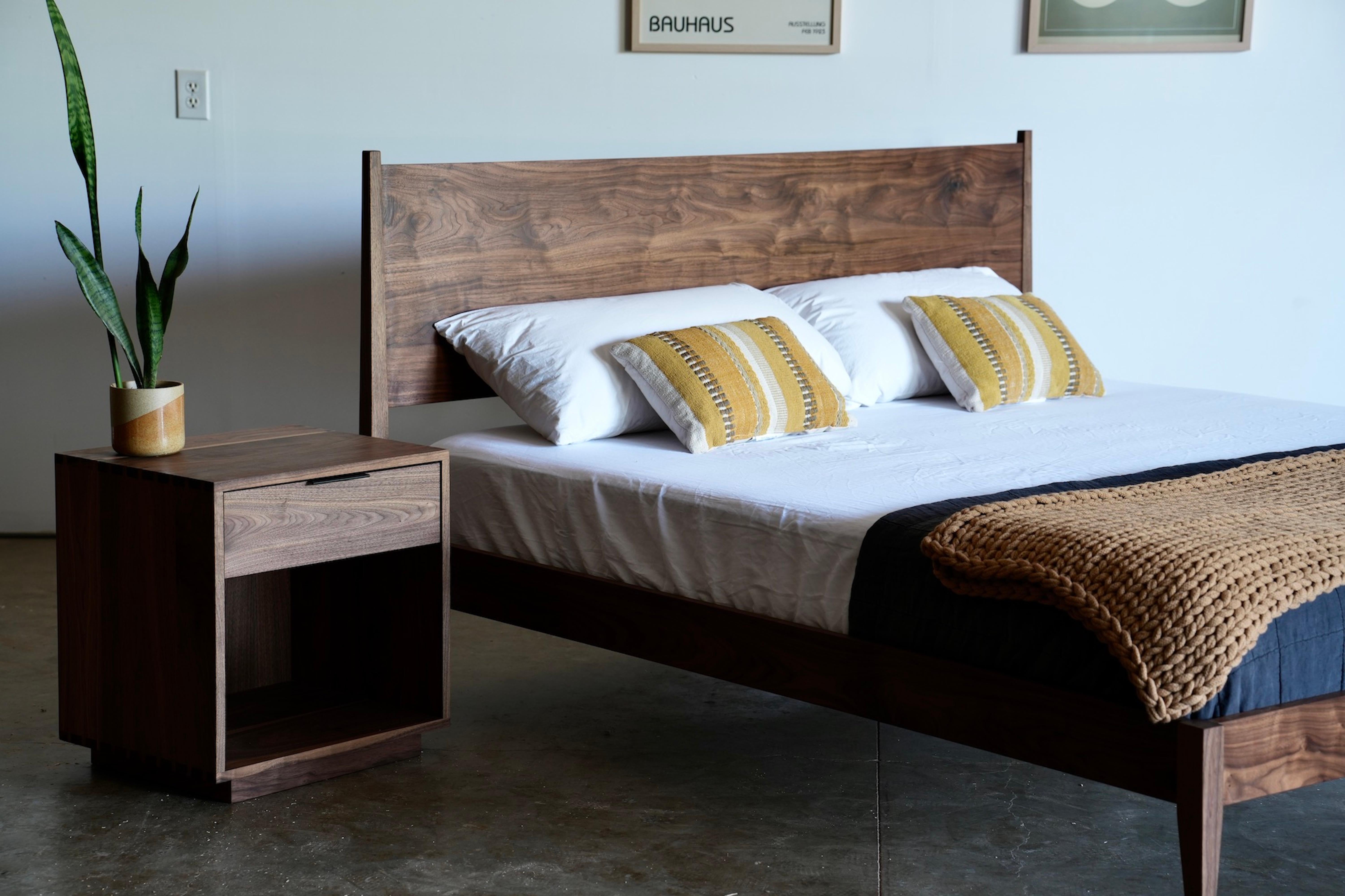 Mid Century Modern Solid Walnut Bed Frame For Sale 1