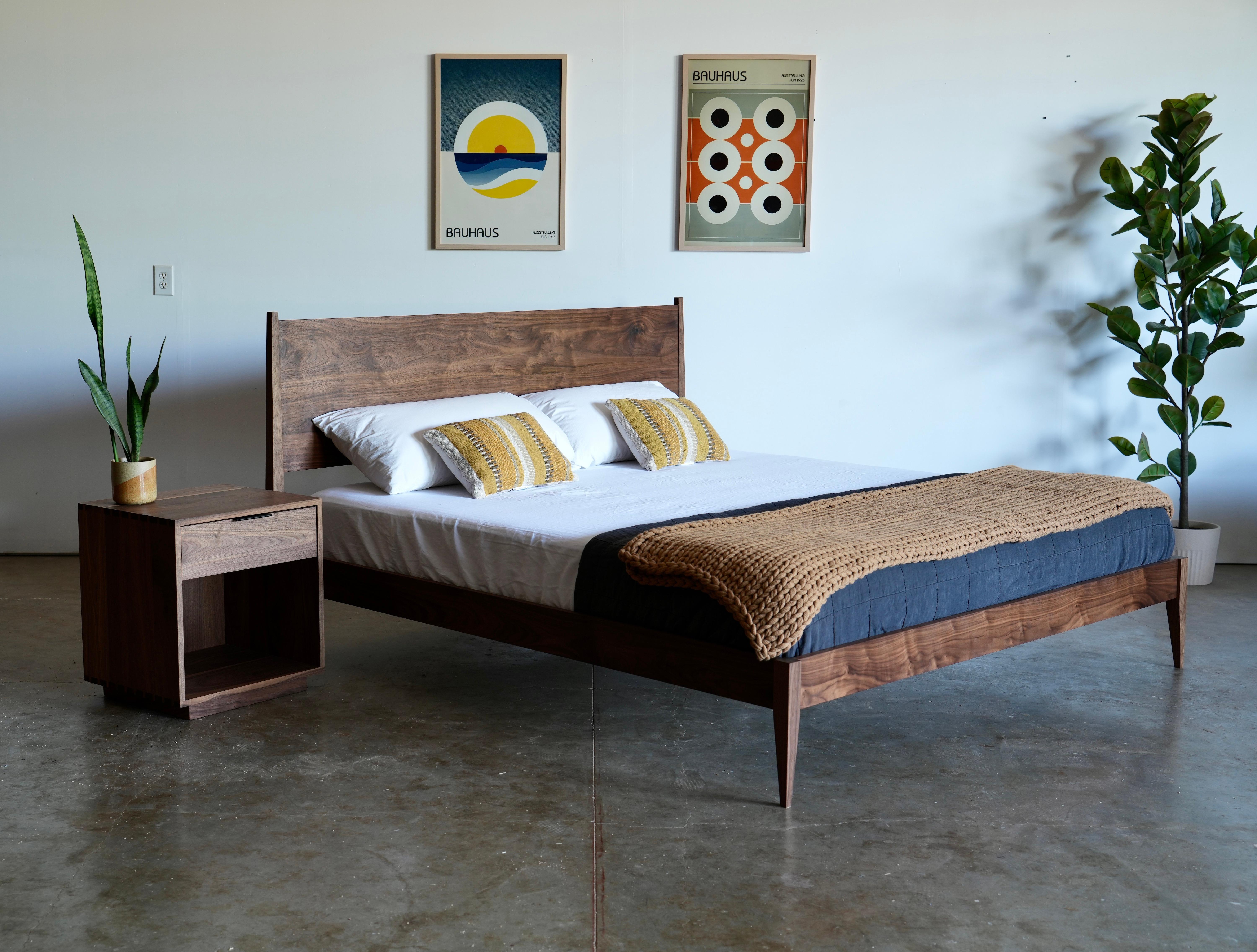 Mid Century Modern Solid Walnut Bed Frame For Sale 2