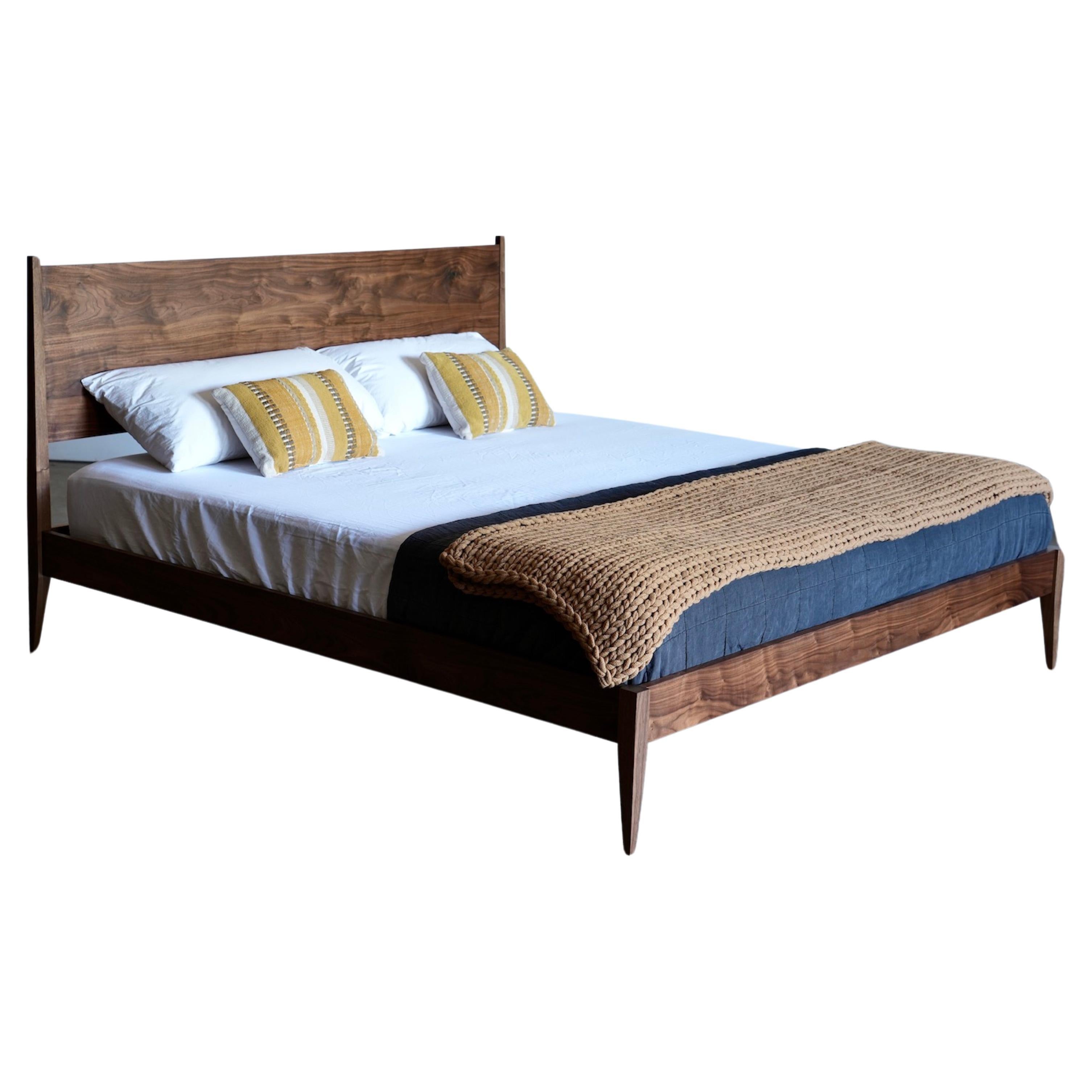 Mid Century Modern Solid Walnut Bed Frame For Sale