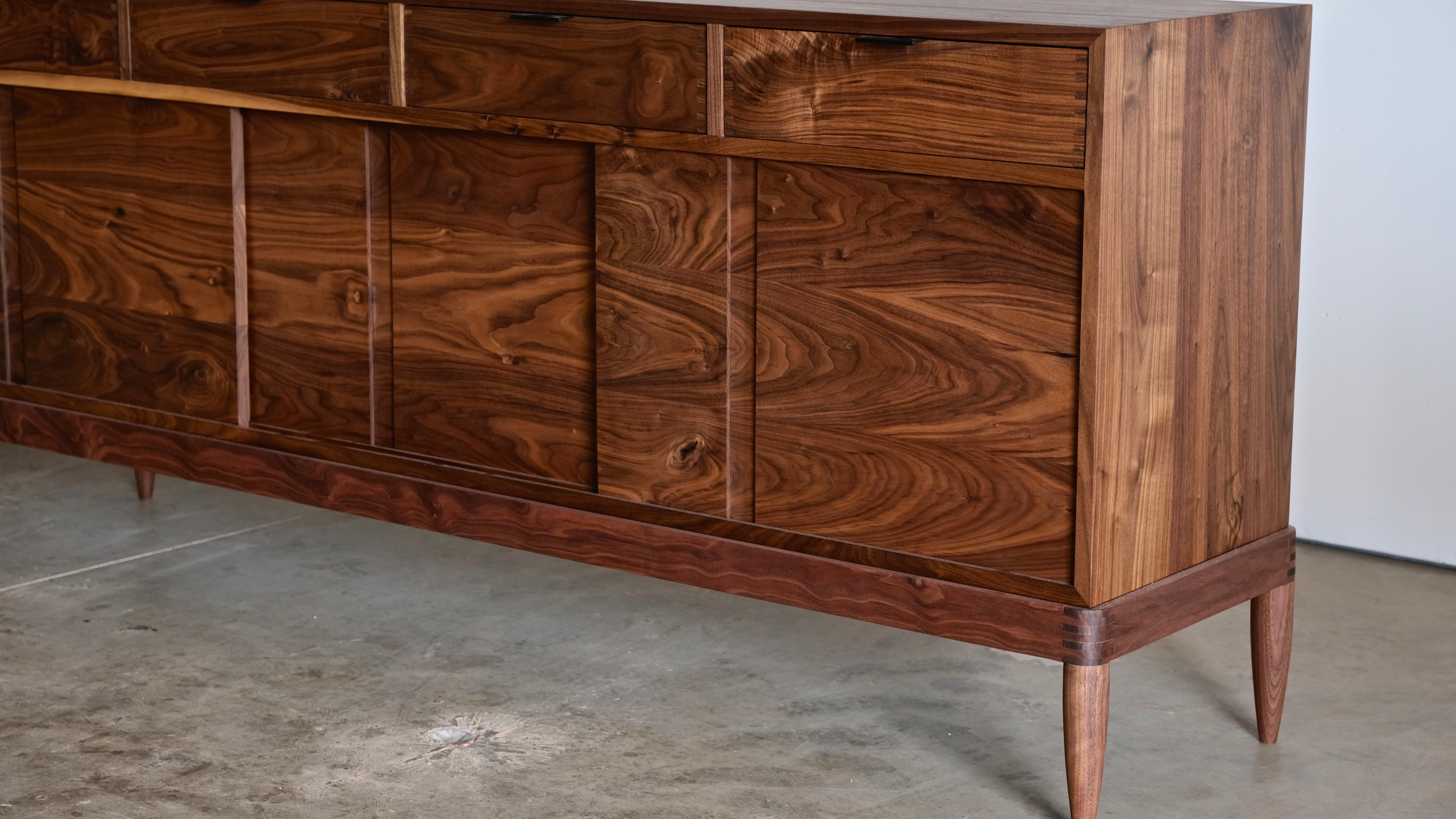 Contemporary Mid Century Modern Solid Walnut Buffet And Credenza For Sale