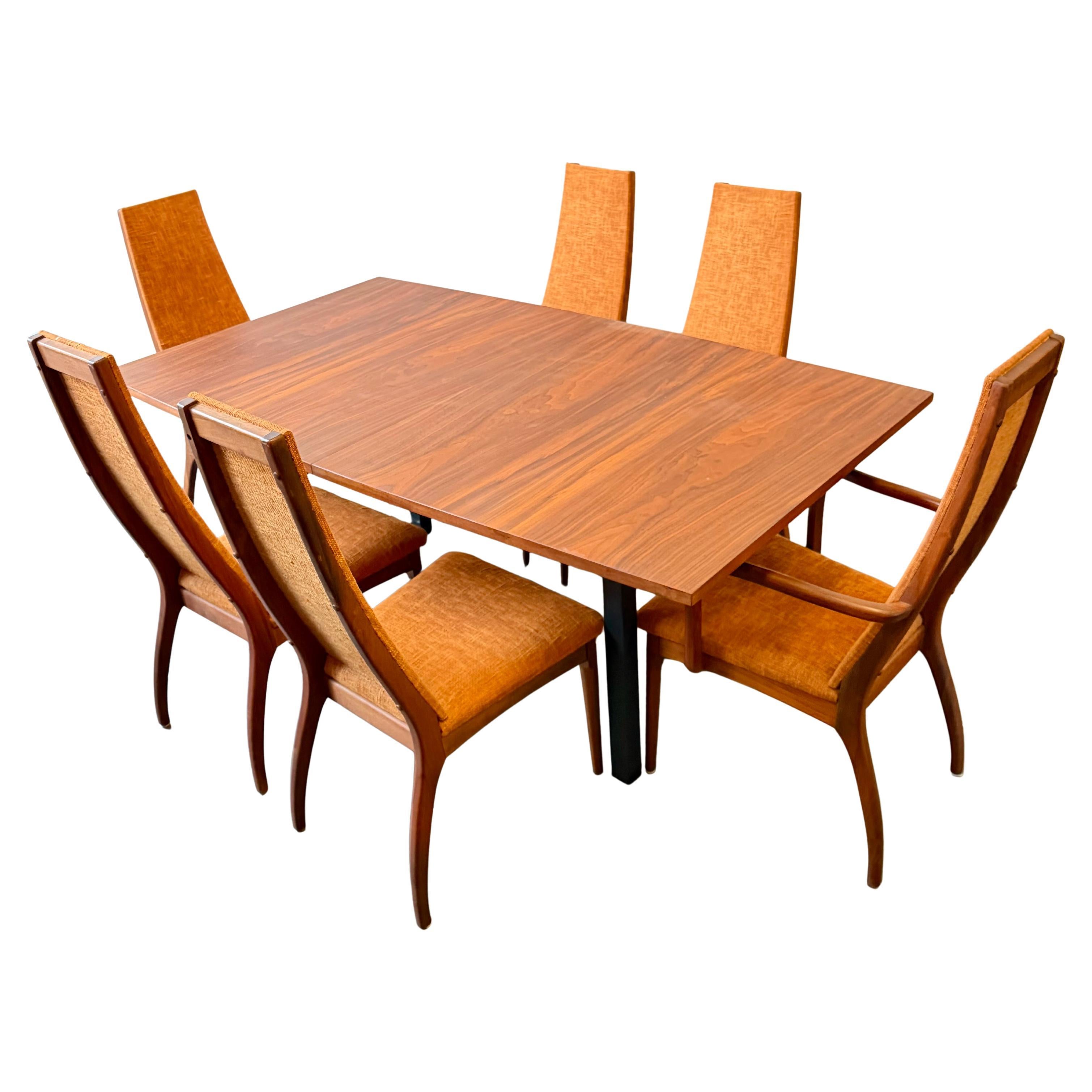 Mid Century Modern Solid Walnut Dining Table and chairs by Brown Saltman circa 1