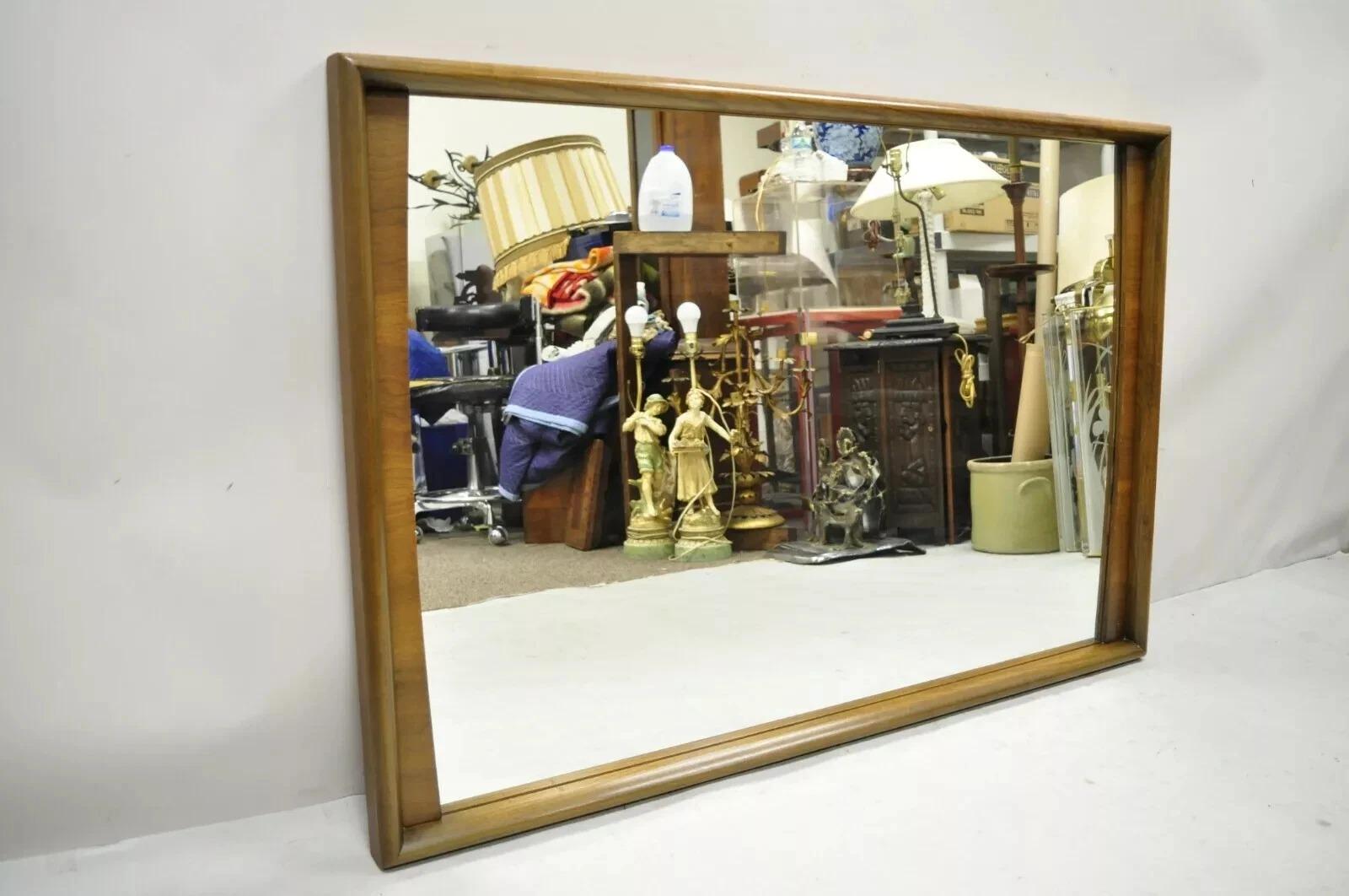 Mid Century Modern Solid Walnut Frame Rectangular Mirror by United Furniture For Sale 6