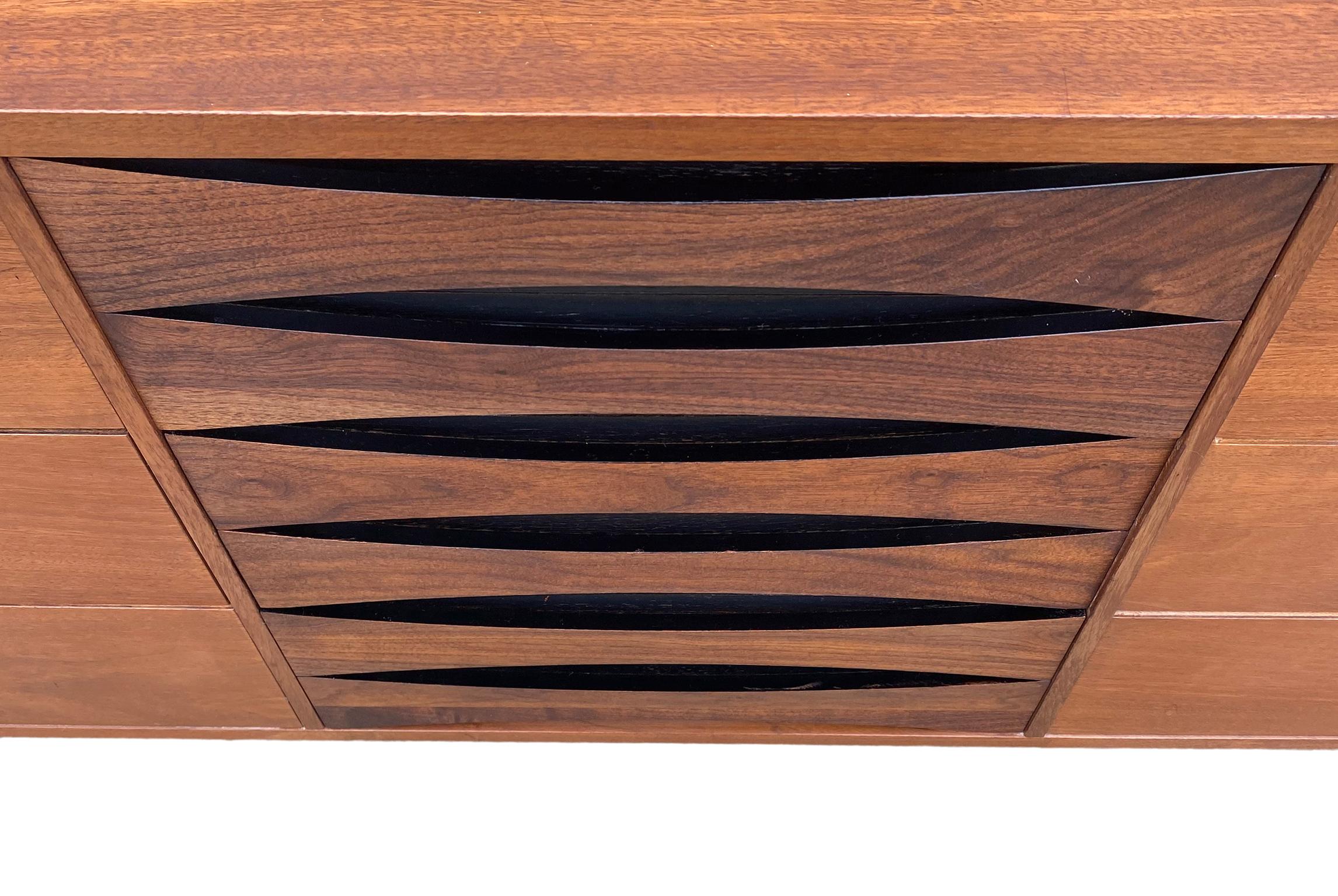Mid-20th Century Mid-Century Modern Solid Walnut Long Credenza Dresser Style of Arne Vodder