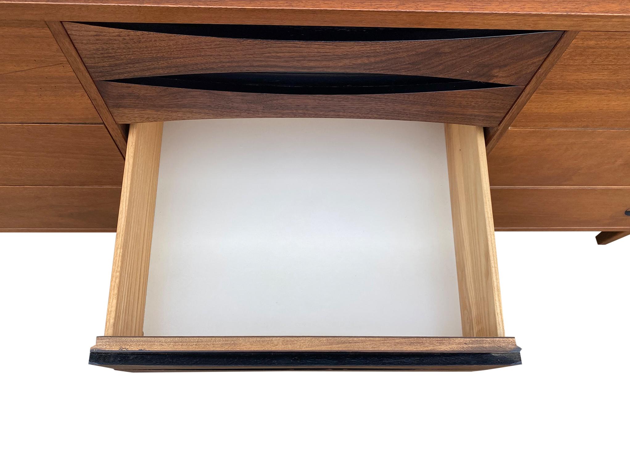 Mid-Century Modern Solid Walnut Long Credenza Dresser Style of Arne Vodder 3