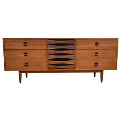 Mid-Century Modern Solid Walnut Long Credenza Dresser Style of Arne Vodder