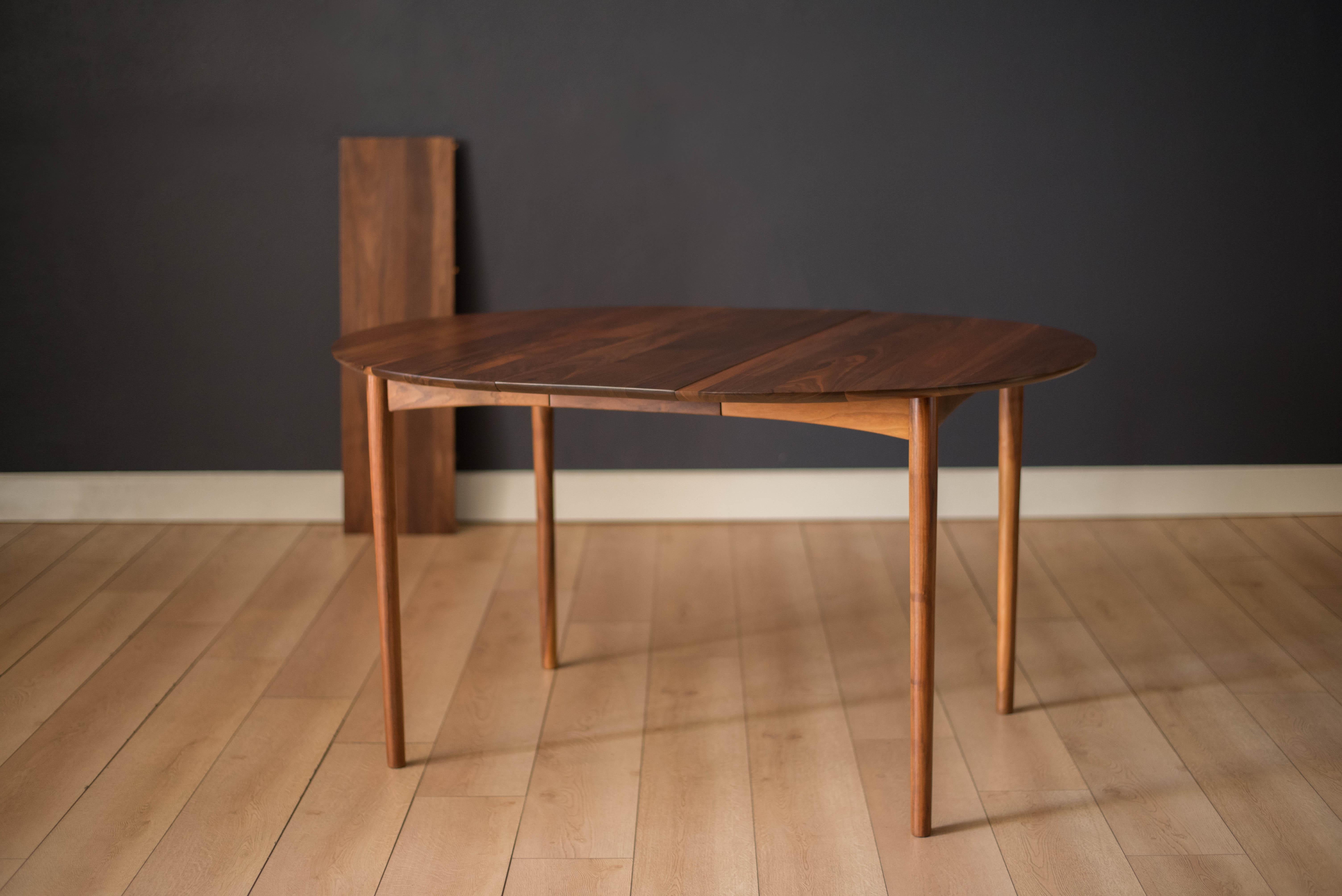Mid-Century Modern Solid Walnut Round Extension Dining Table at 1stDibs