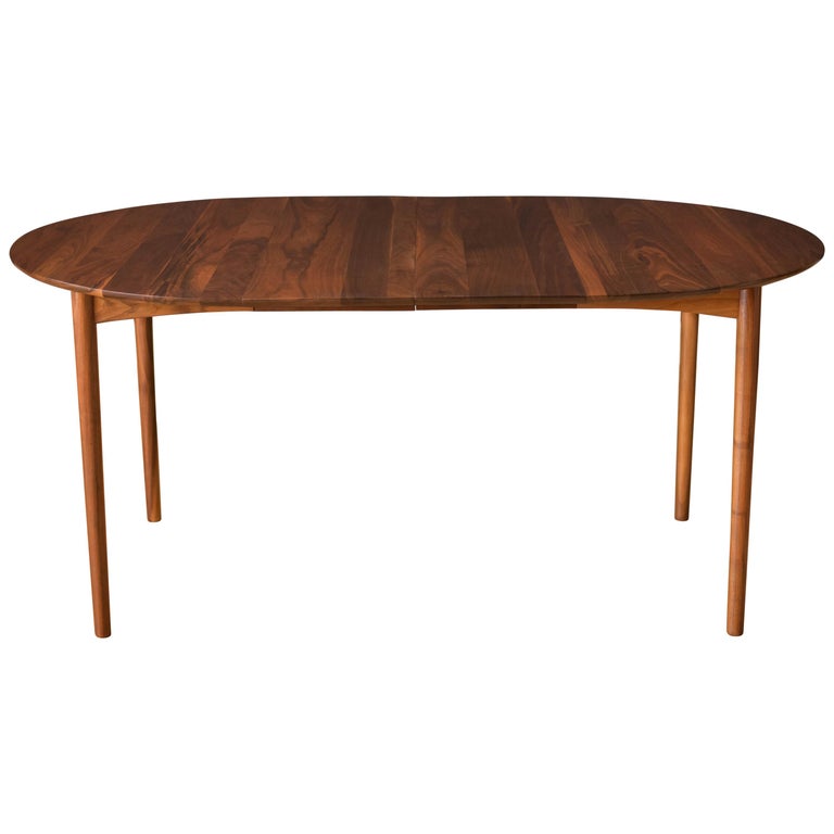 Mid-Century Modern Solid Walnut Round Extension Dining Table at 1stDibs