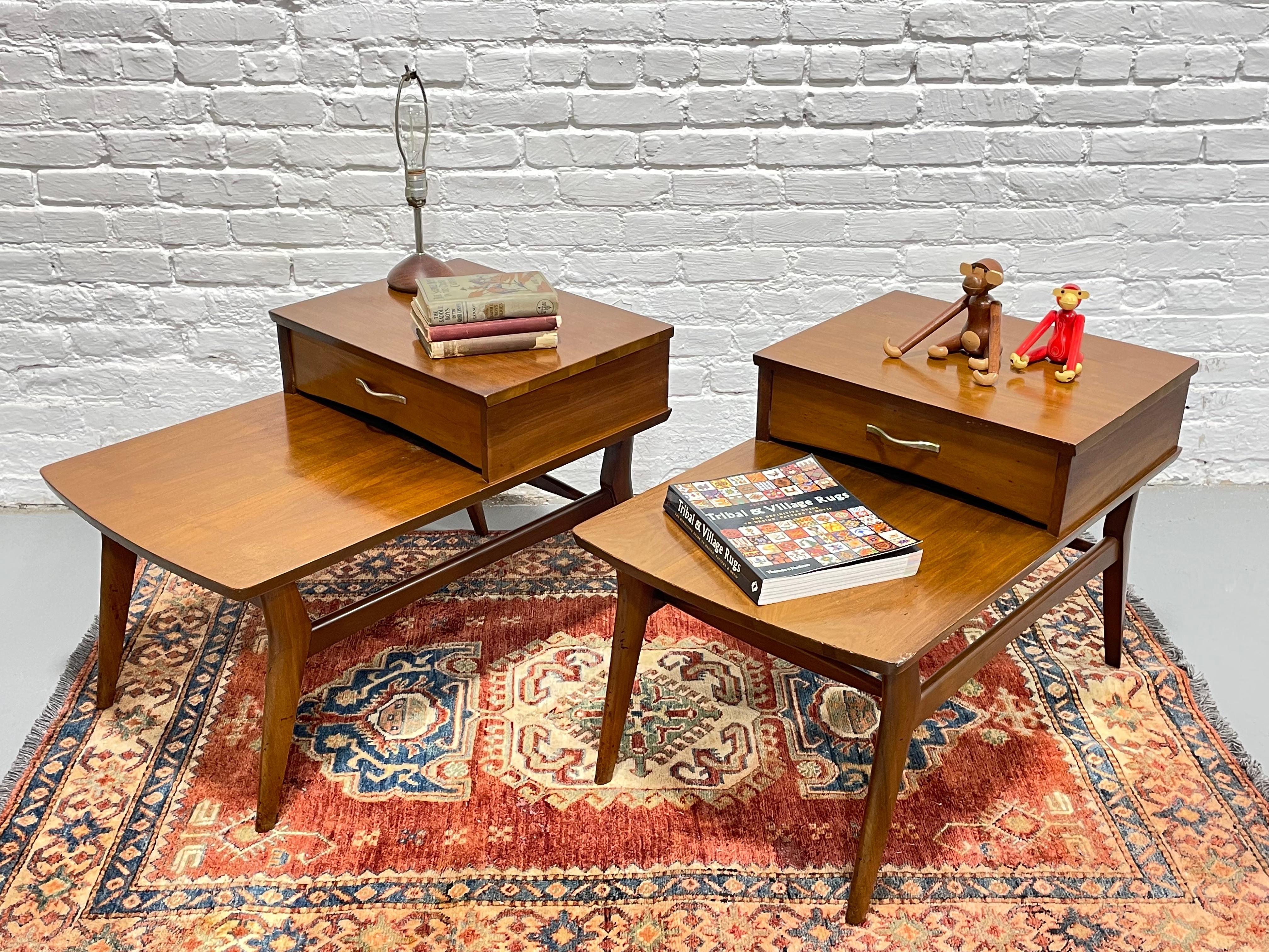 Mid Century MODERN Solid WALNUT Tiered End TABLES by Mersman, c. 1960's For Sale 12