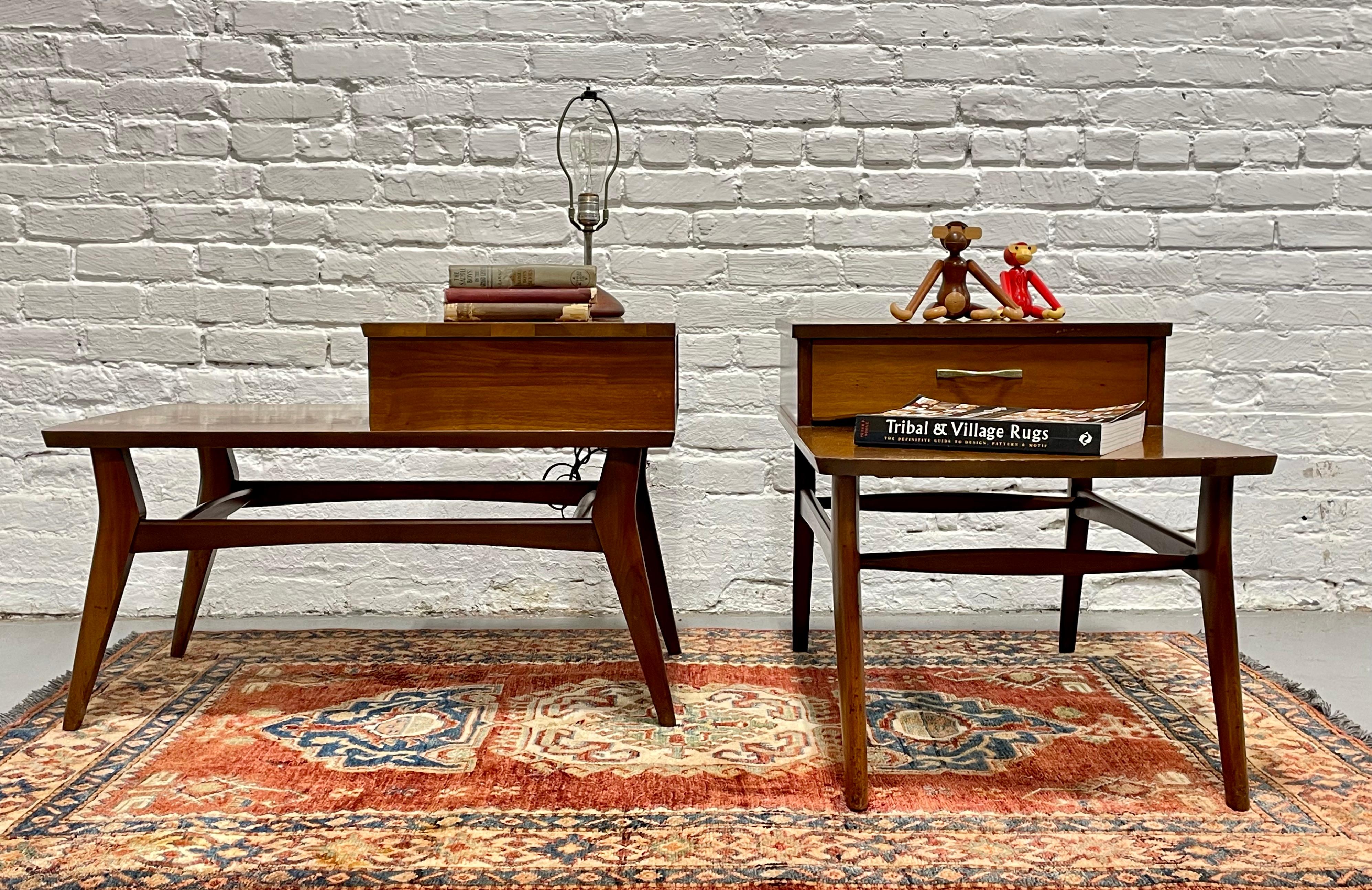 Mid-Century Modern Mid Century MODERN Solid WALNUT Tiered End TABLES by Mersman, c. 1960's For Sale