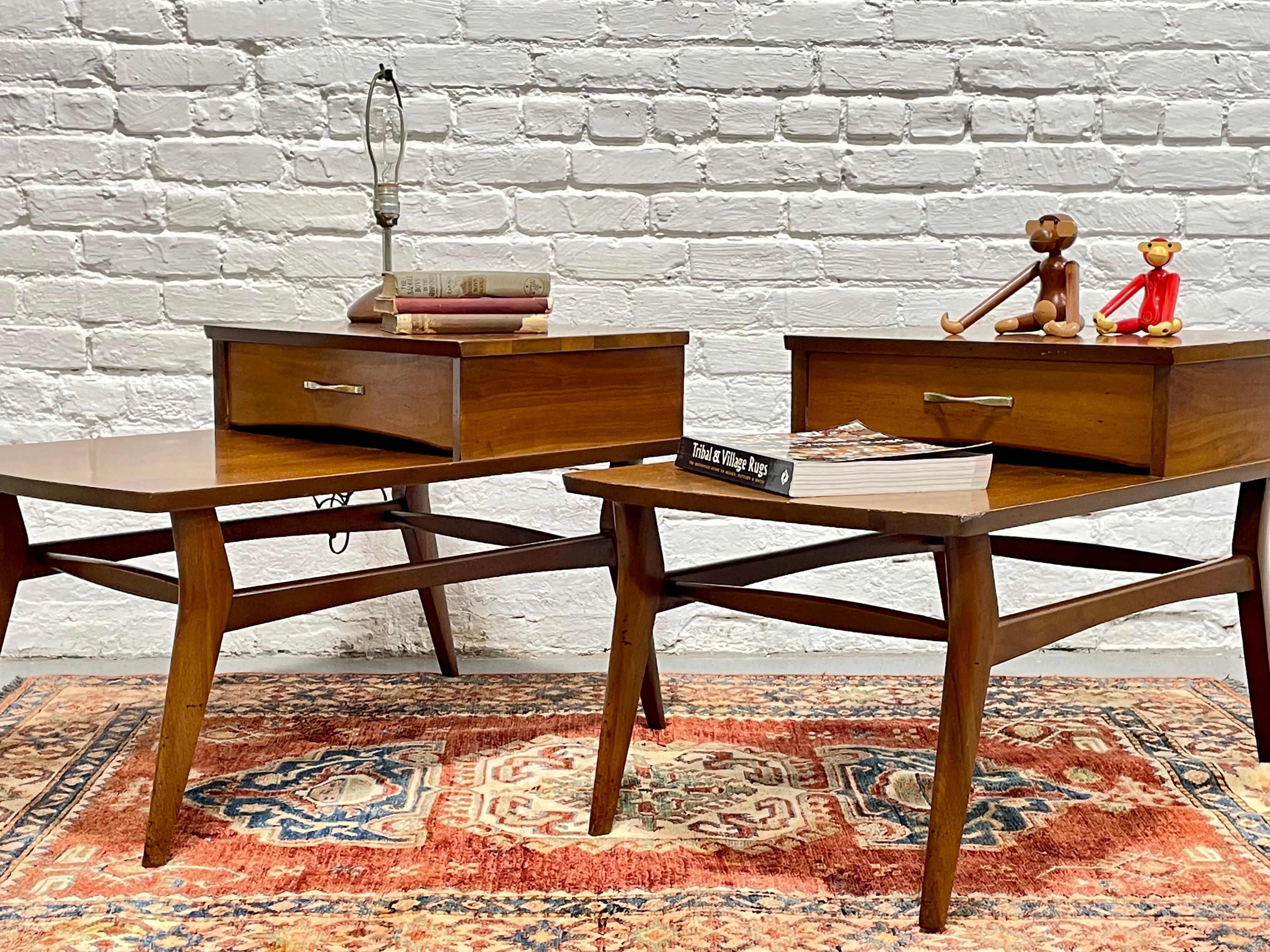 Mid-20th Century Mid Century MODERN Solid WALNUT Tiered End TABLES by Mersman, c. 1960's For Sale