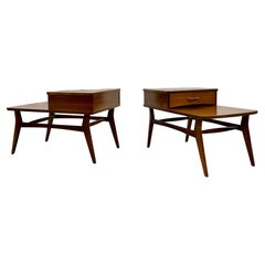 Antique Mid Century MODERN Solid WALNUT Tiered End TABLES by Mersman, c. 1960's