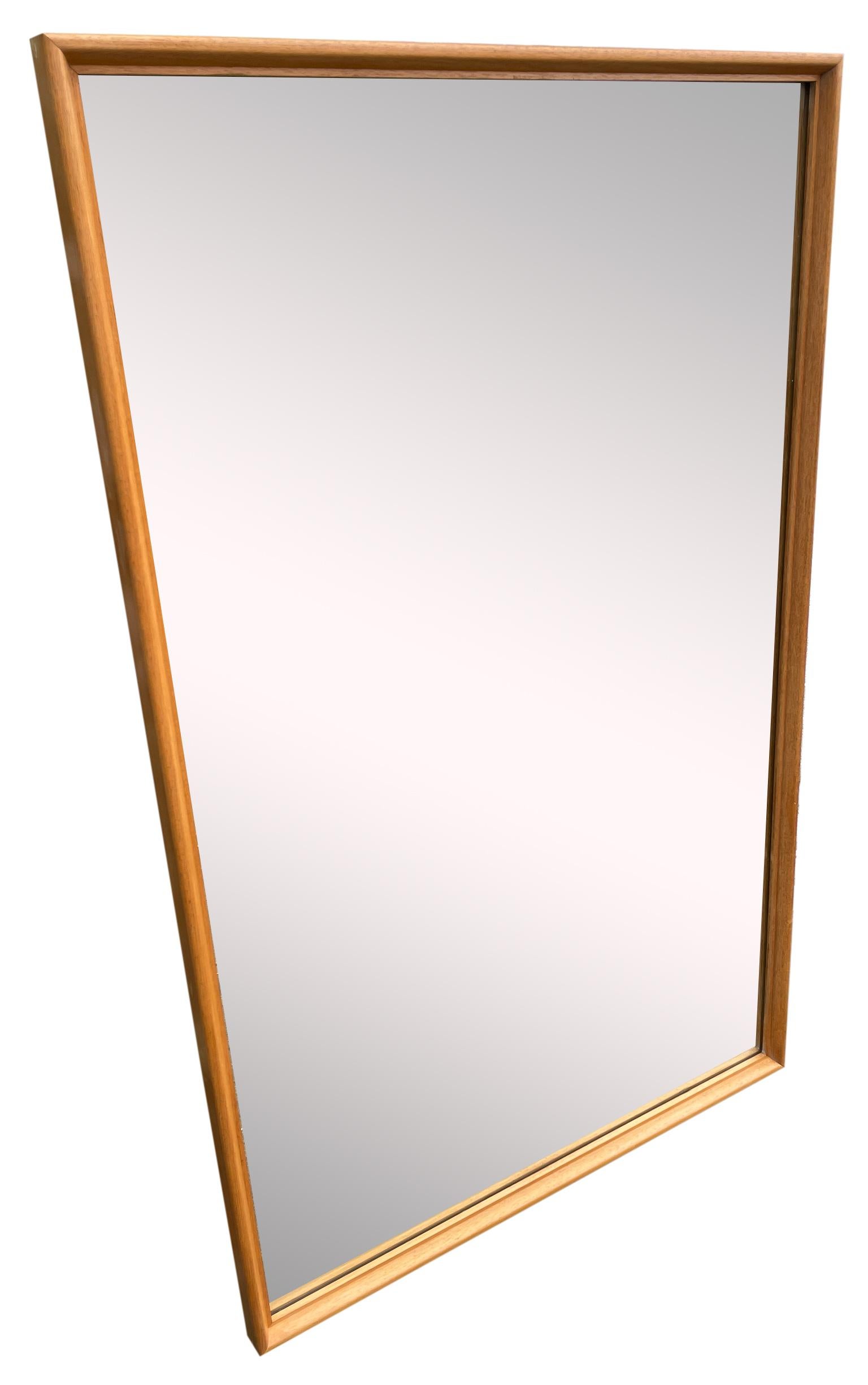 American Mid-Century Modern Solid White Oak Framed Large Wall Mirror For Sale