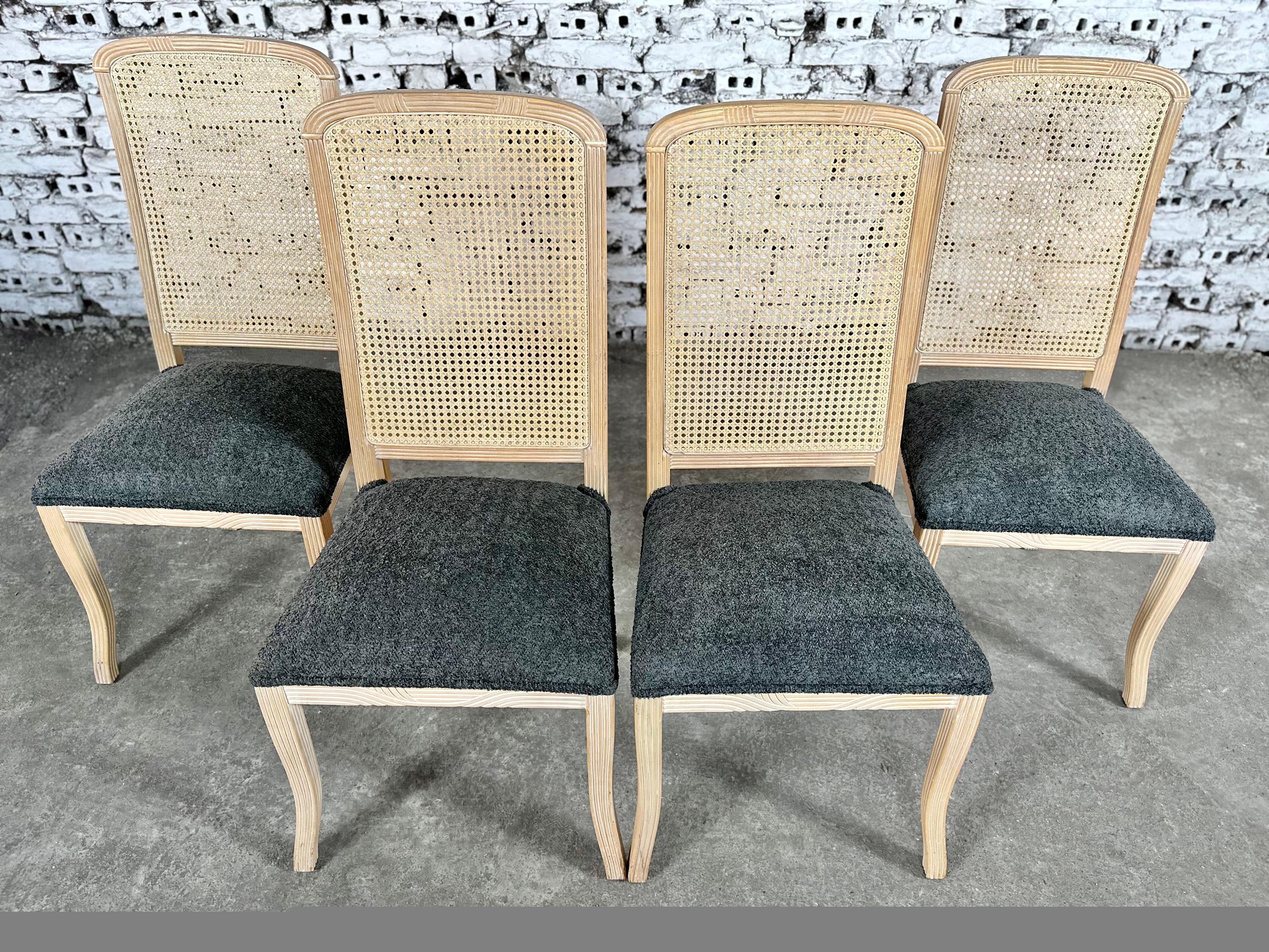 Country Mid-Century Modern Solid Wood and Cane Dining Chairs - Set of 4 For Sale