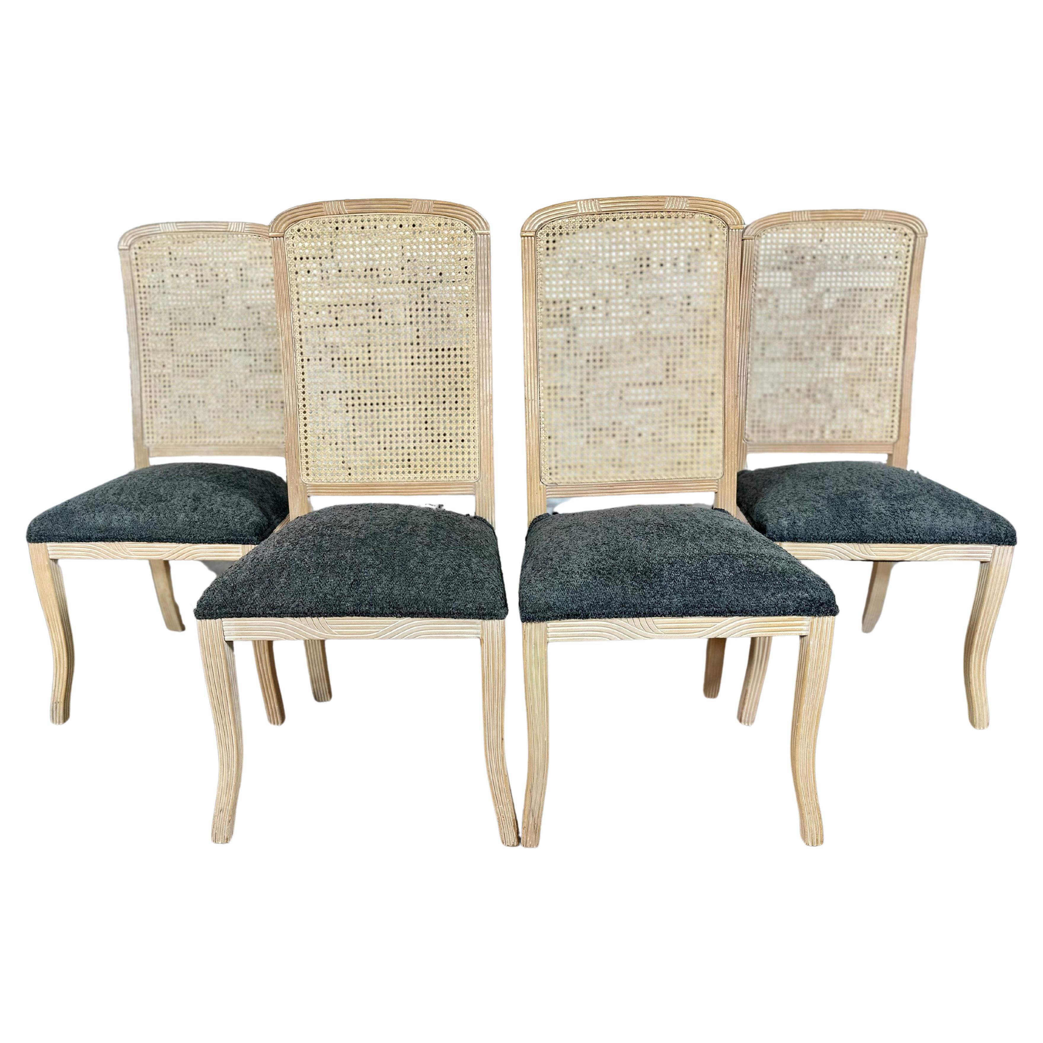 Mid-Century Modern Solid Wood and Cane Dining Chairs - Set of 4