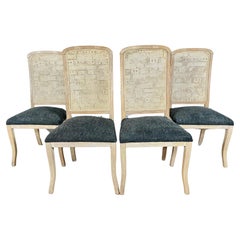 Retro Mid-Century Modern Solid Wood and Cane Dining Chairs - Set of 4