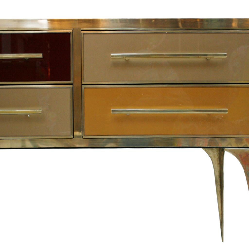 Mid-Century Modern Solid Wood and Colored Glass Italian Sideboard 3