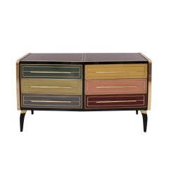 Modernes italienisches Sideboard aus Massivholz und farbigem Glas aus der Mitte des Jahrhunderts