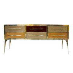 Modernes italienisches Sideboard aus Massivholz und farbigem Glas aus der Mitte des Jahrhunderts