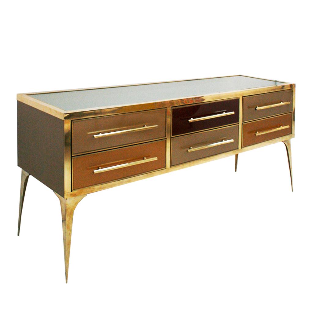 Mid-Century Modern Solid Wood and Colored Glass Italian Sideboard (Moderne der Mitte des Jahrhunderts)