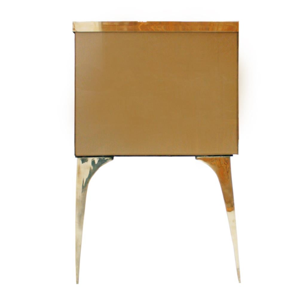 Brass Mid-Century Modern Solid Wood and Colored Glass Italian Sideboard