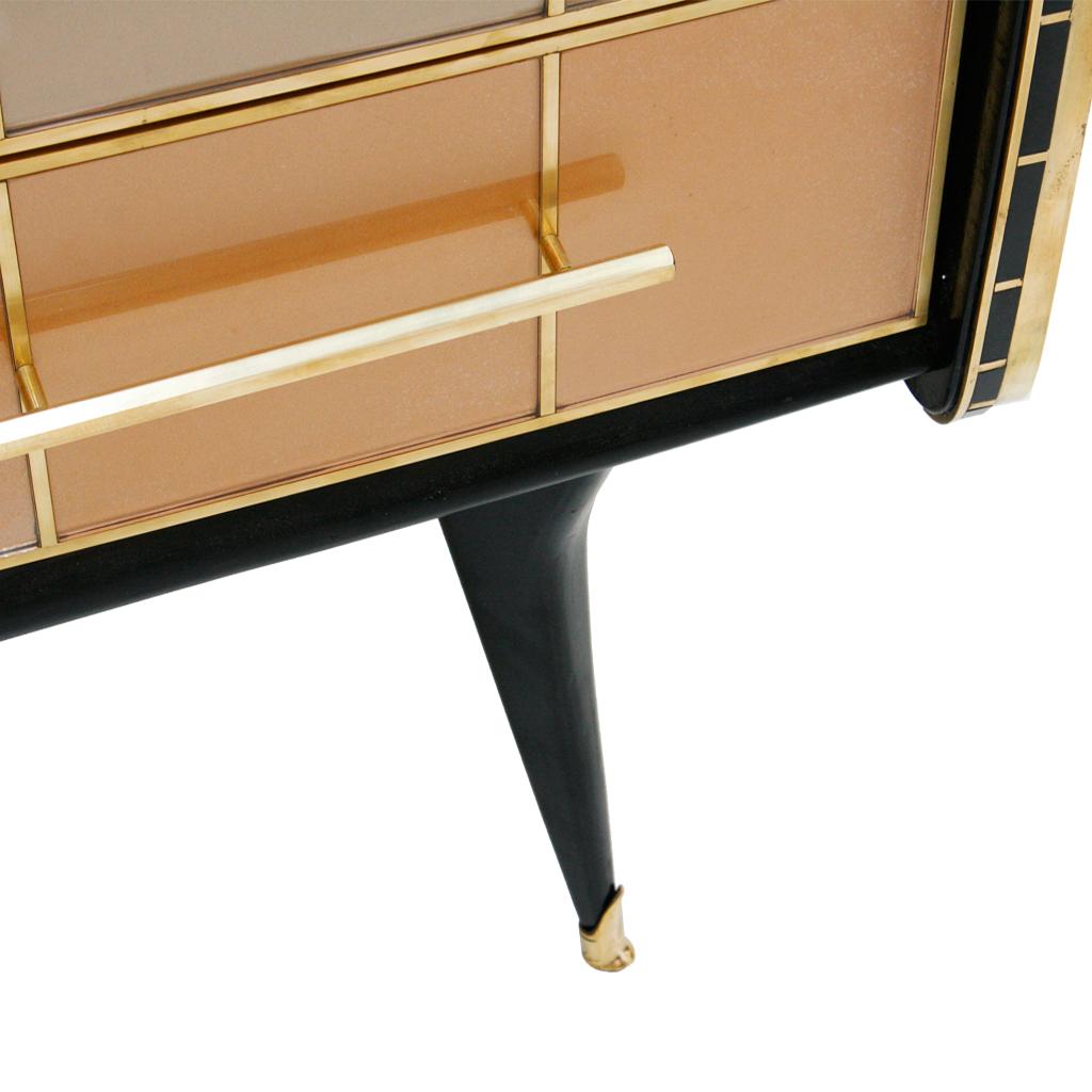 Mid-Century Modern Solid Wood and Colored Glass Italian Sideboard 1