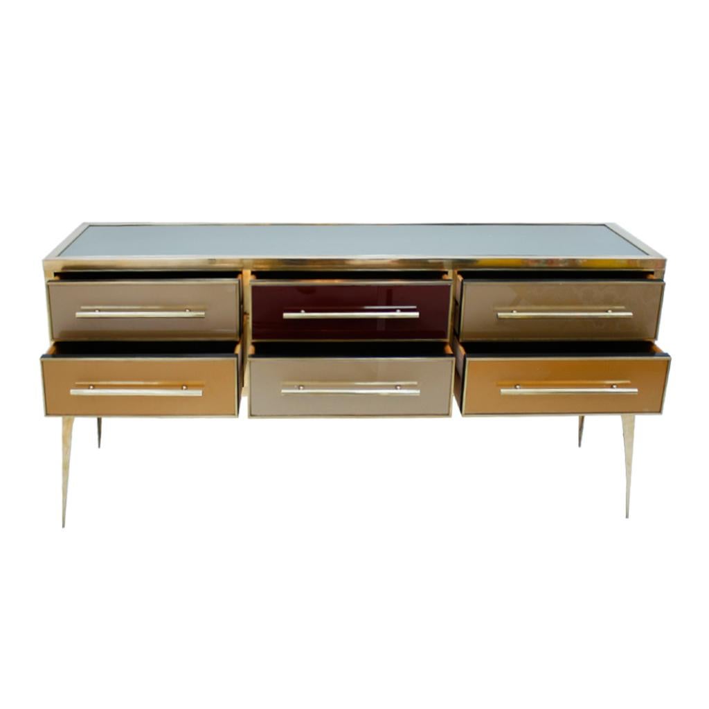 Mid-Century Modern Solid Wood and Colored Glass Italian Sideboard 1