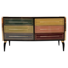 Vintage Mid-Century Modern Solid Wood and Colored Glass Italian Sideboard