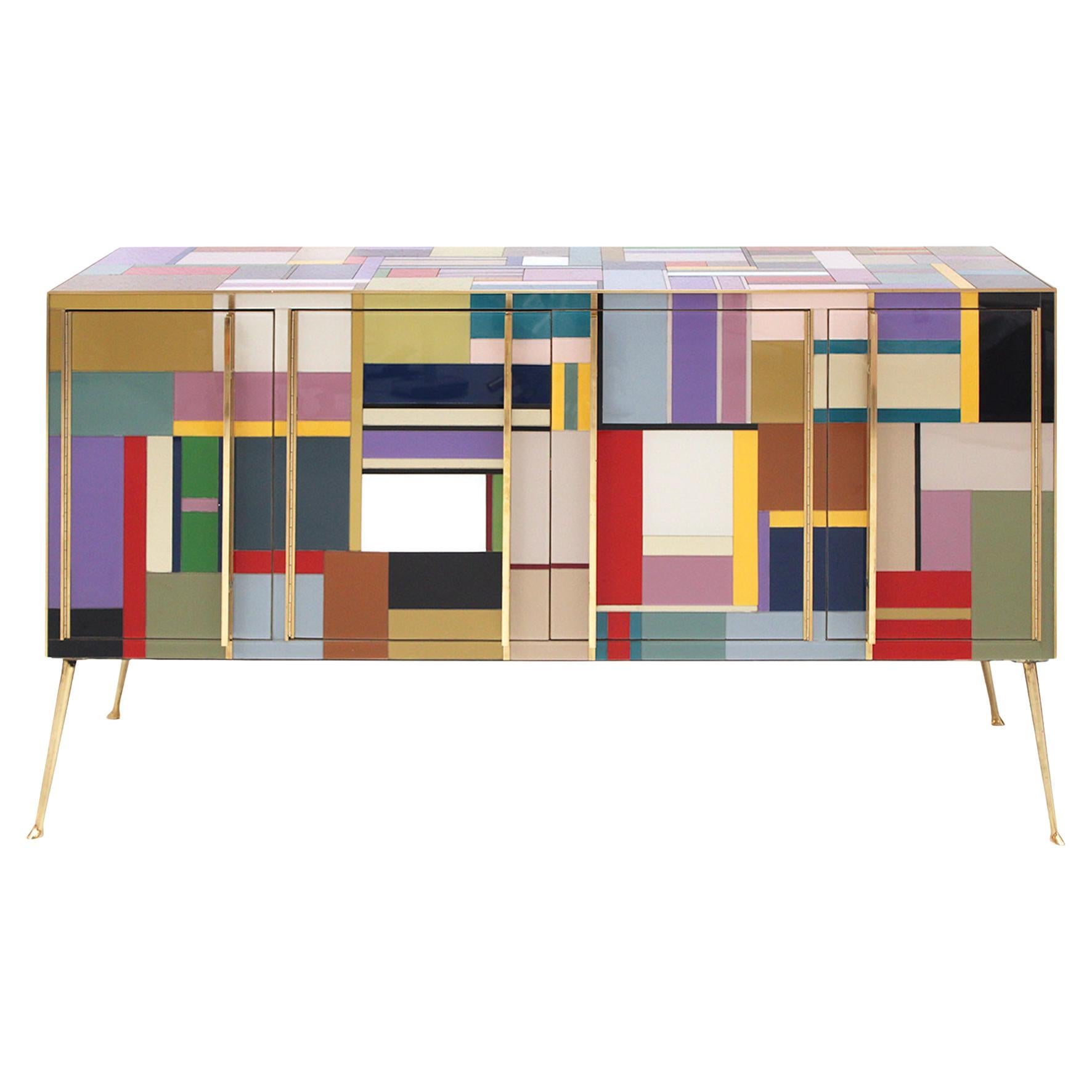 Mid-Century Sideboard, Newly Retrofitted in Contemporary Murano Glass For Sale