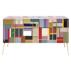 Vintage Mid-Century Sideboard, Newly Retrofitted in Contemporary Murano Glass